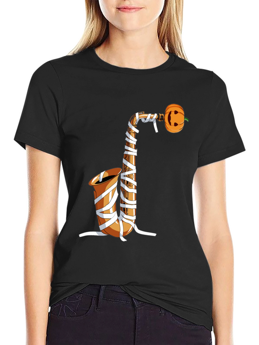Halloween Saxophone Mummy Pumpkin T-Shirt