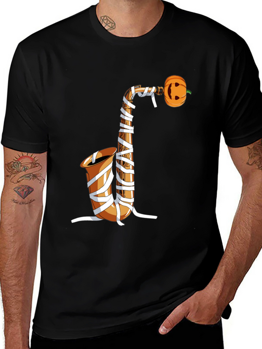 Halloween Saxophone Mummy Pumpkin T-Shirt