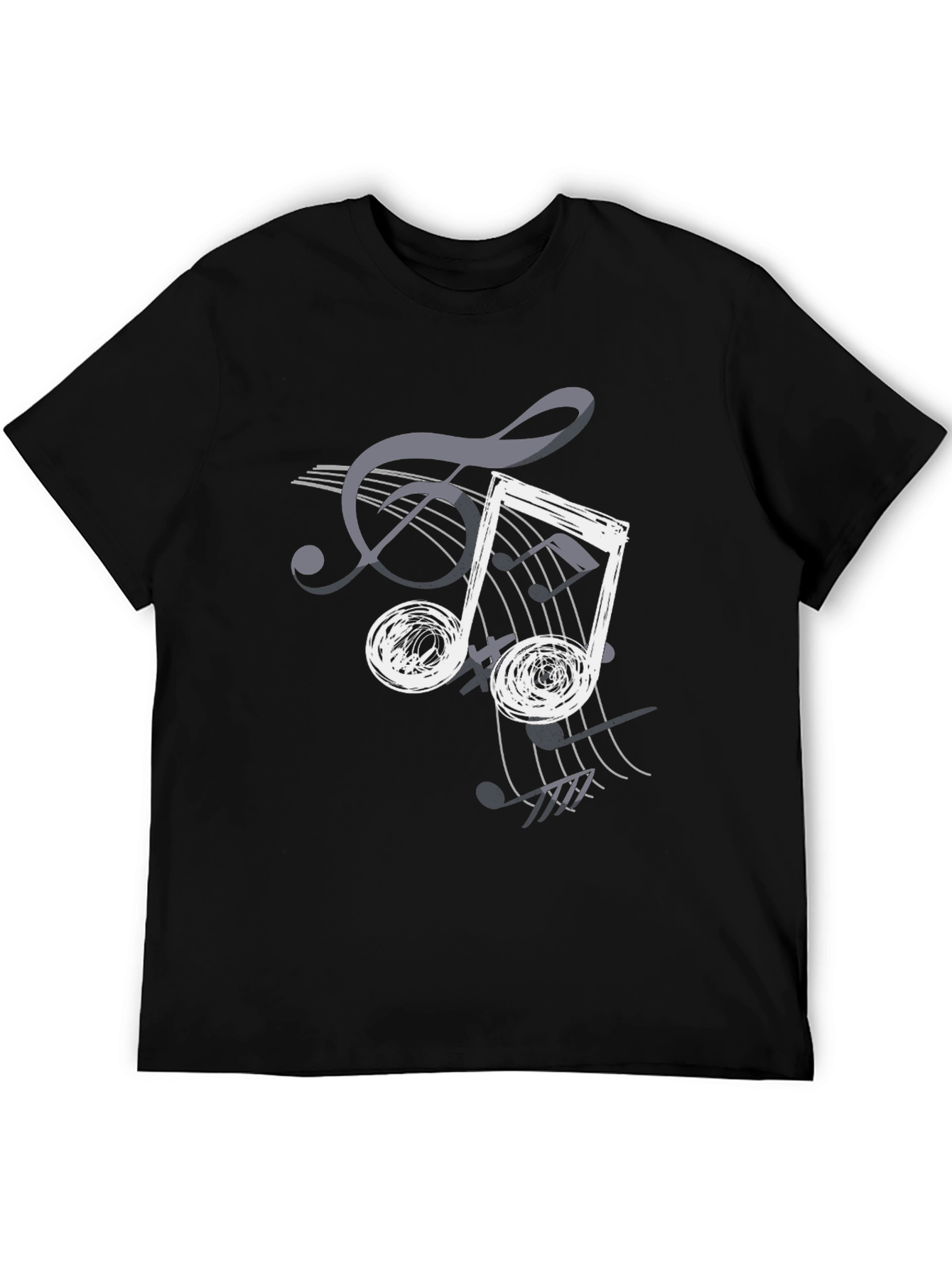 Musical Note Graphic Print T-Shirt - Casual Black Tee