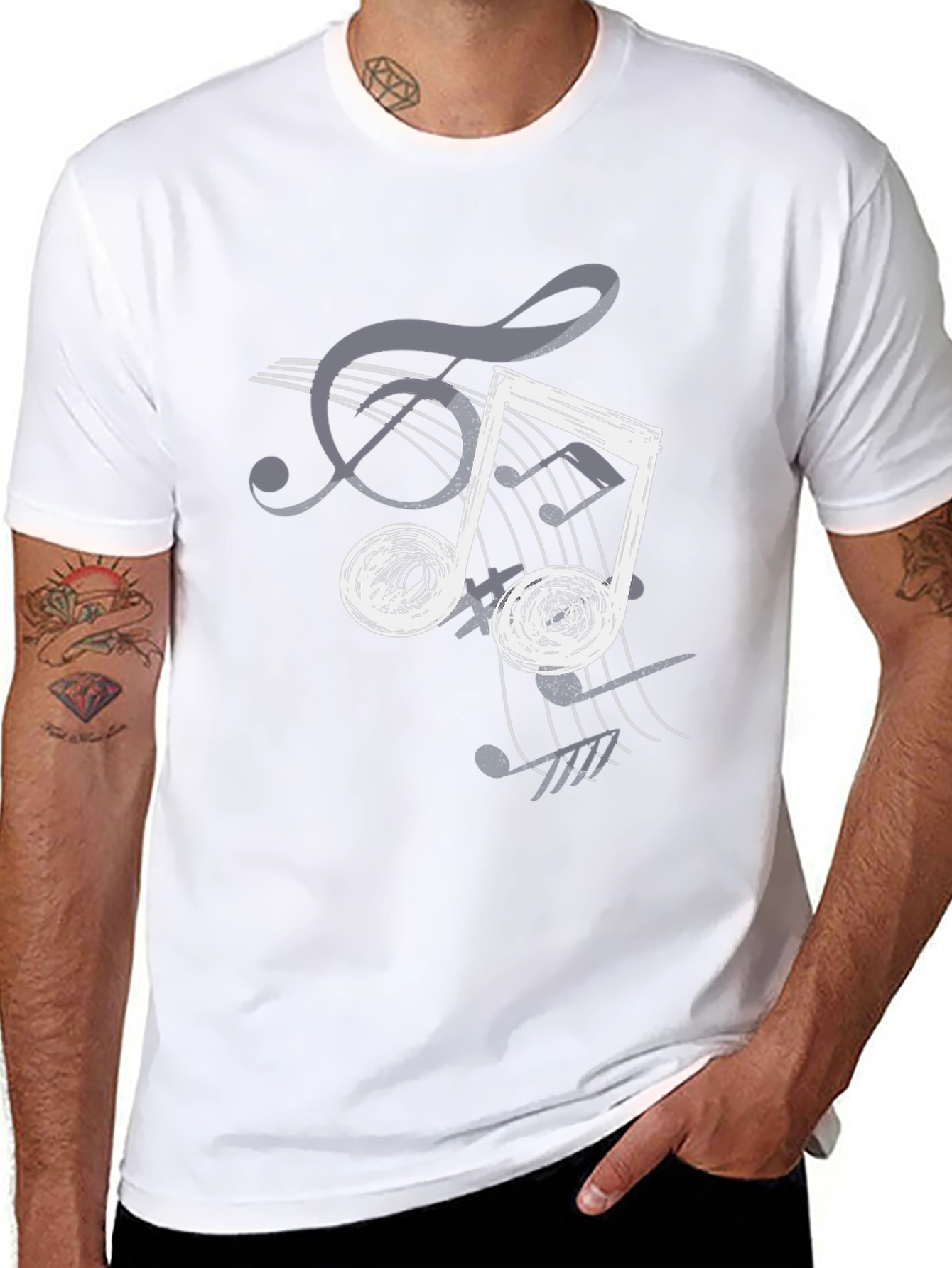 Musical Note Graphic Print T-Shirt - Casual Black Tee