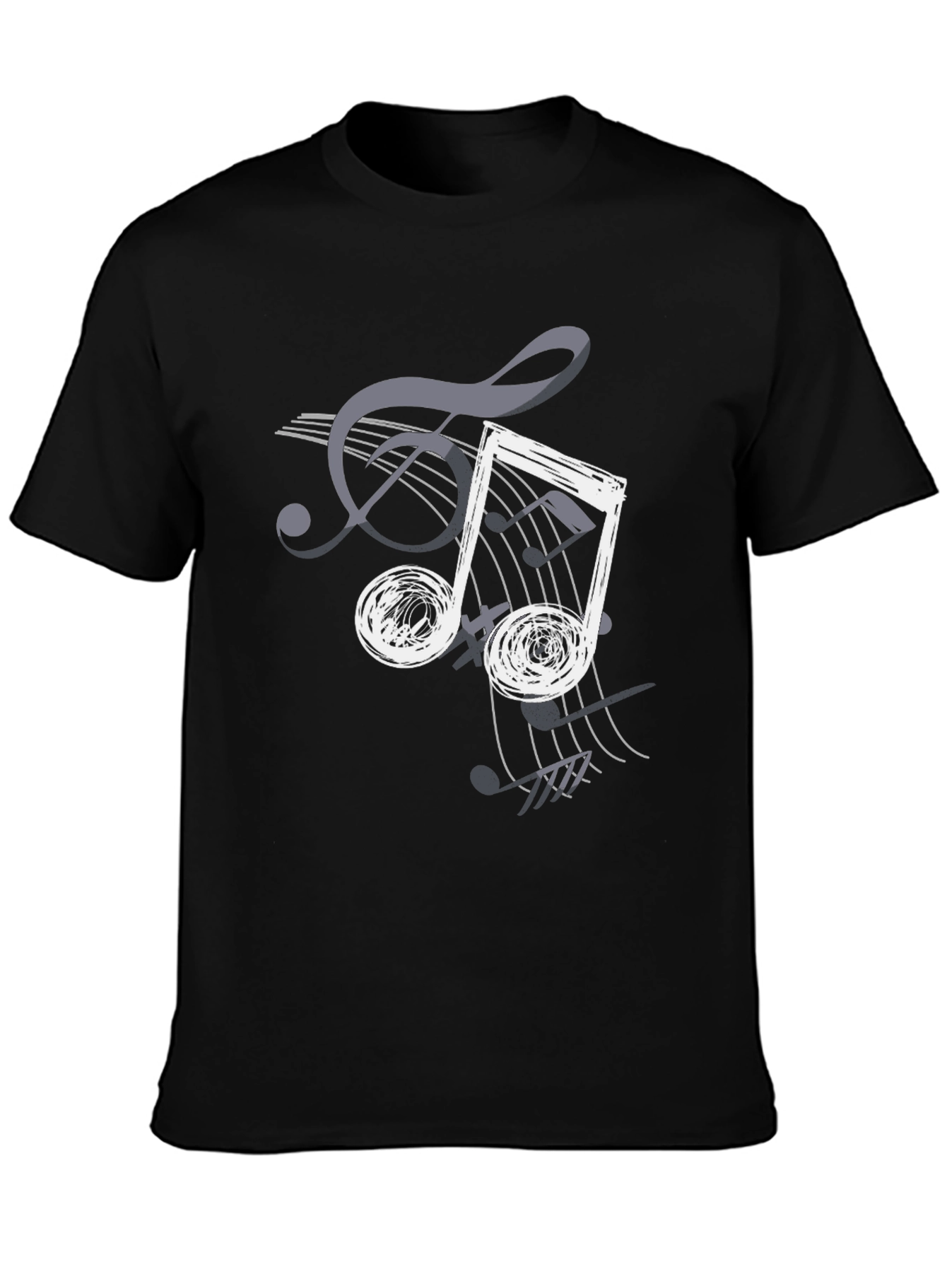 Musical Note Graphic Print T-Shirt - Casual Black Tee