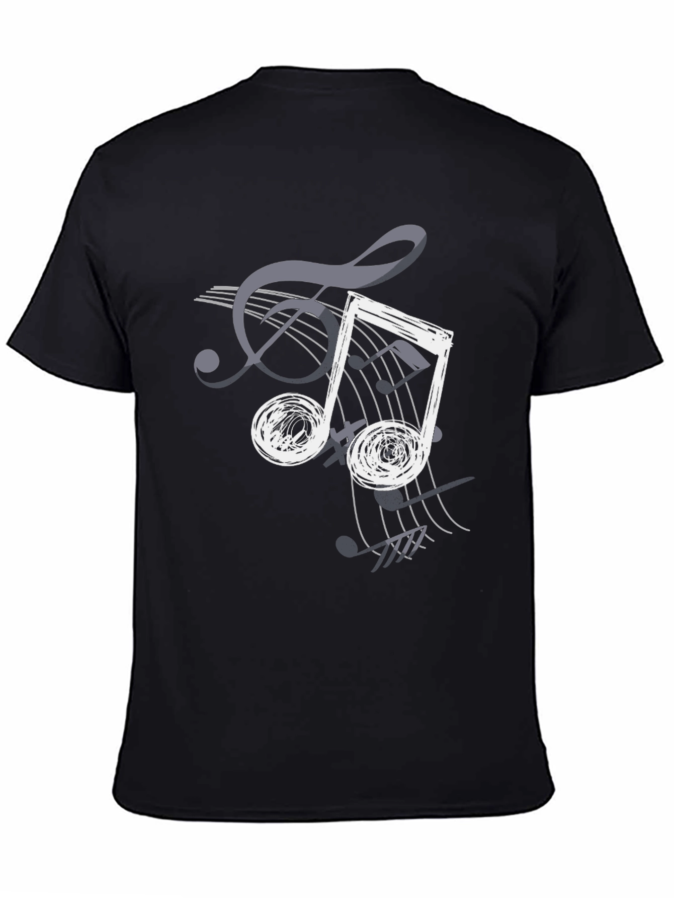 Musical Note Graphic Print T-Shirt - Casual Black Tee
