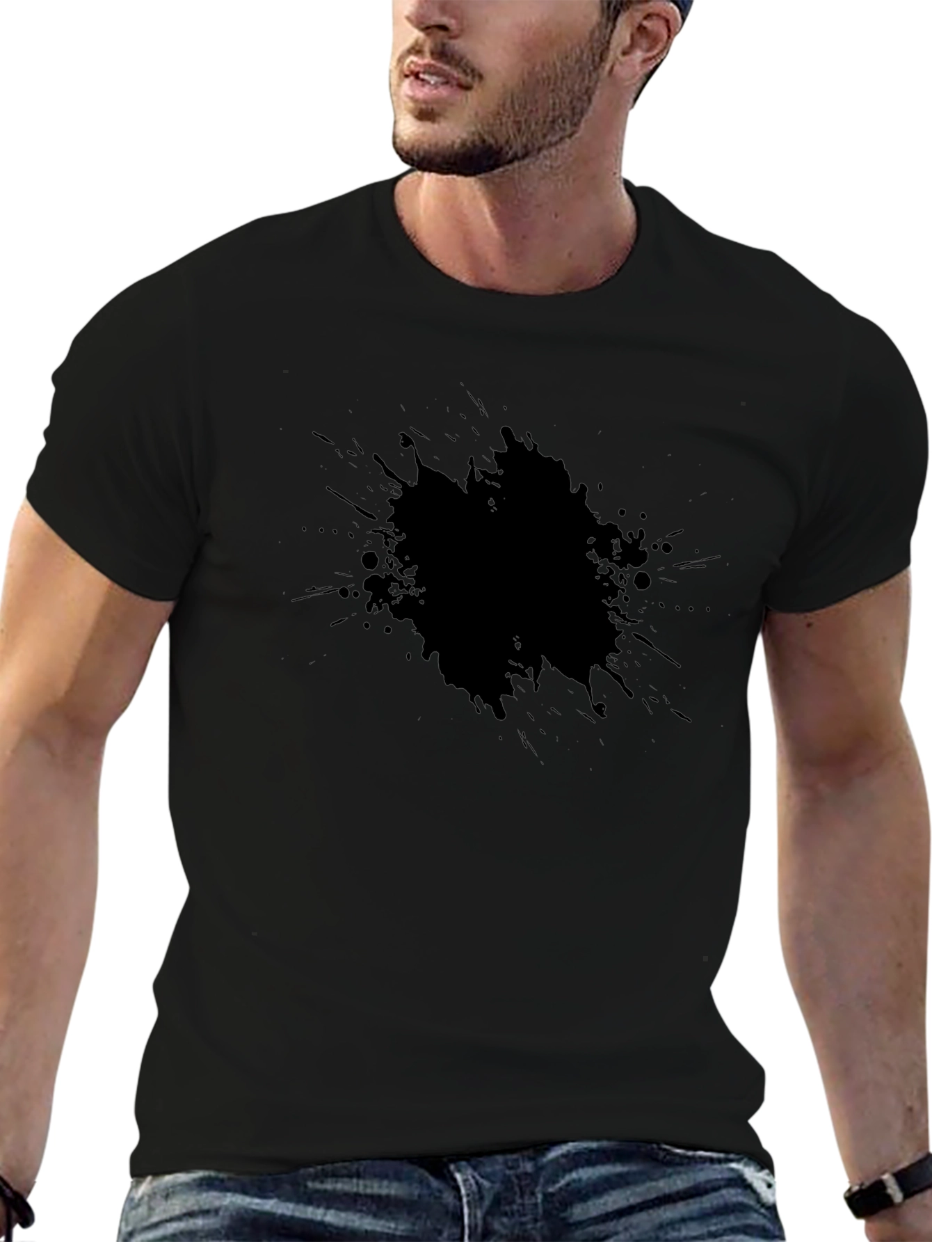 Mens Black Splatter Print Tee - Casual Style