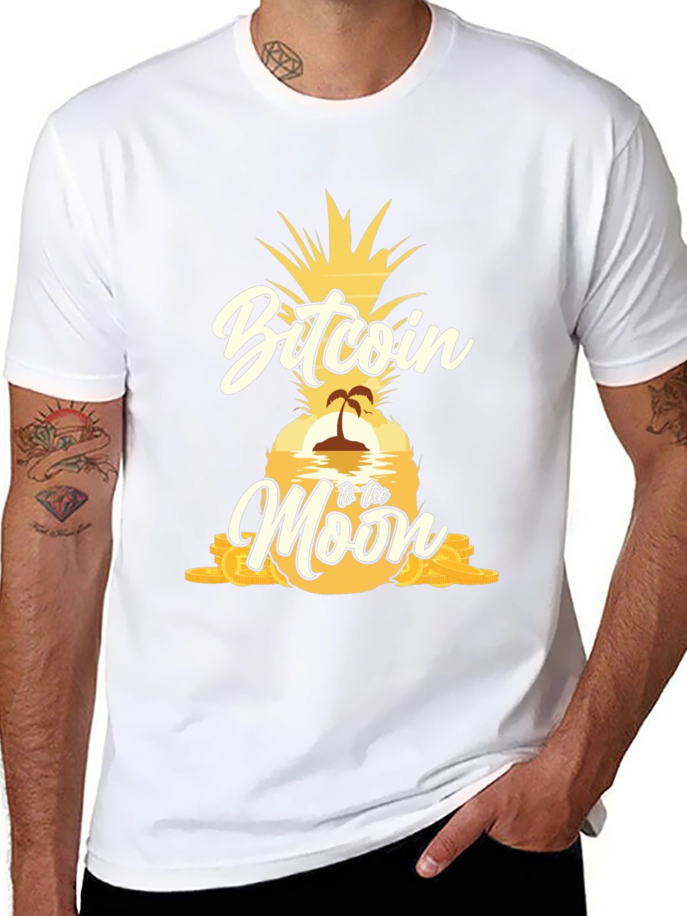 Bitcoin to the Moon Pineapple Graphic T-Shirt