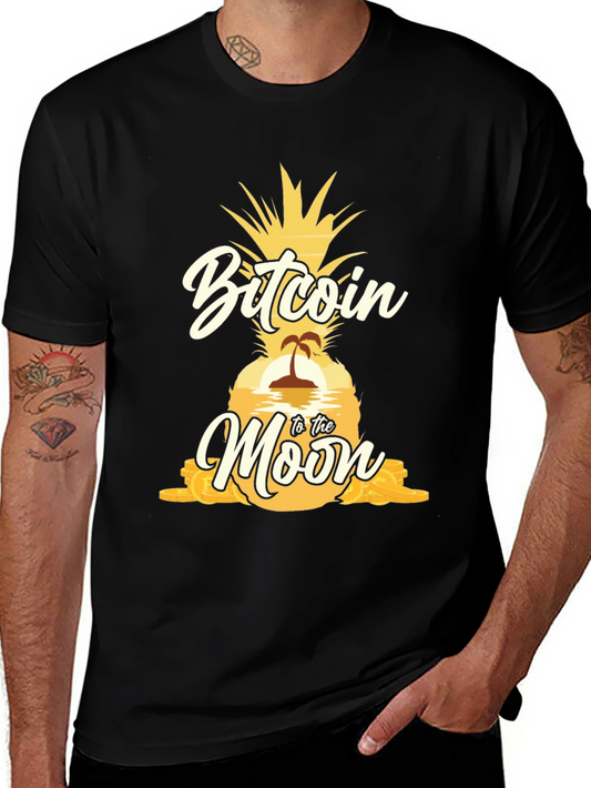 Bitcoin to the Moon Pineapple Graphic T-Shirt