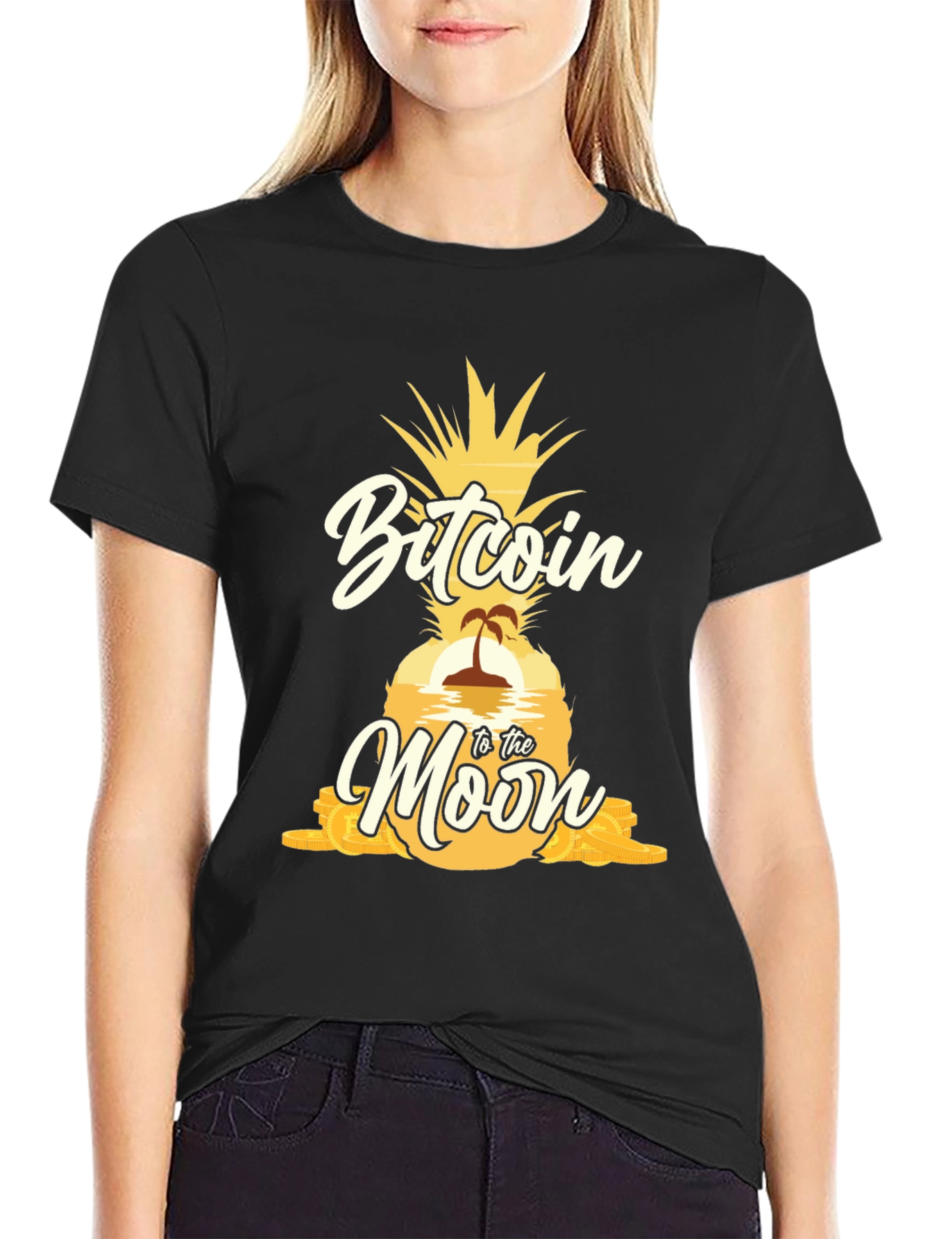 Bitcoin to the Moon Pineapple Graphic T-Shirt