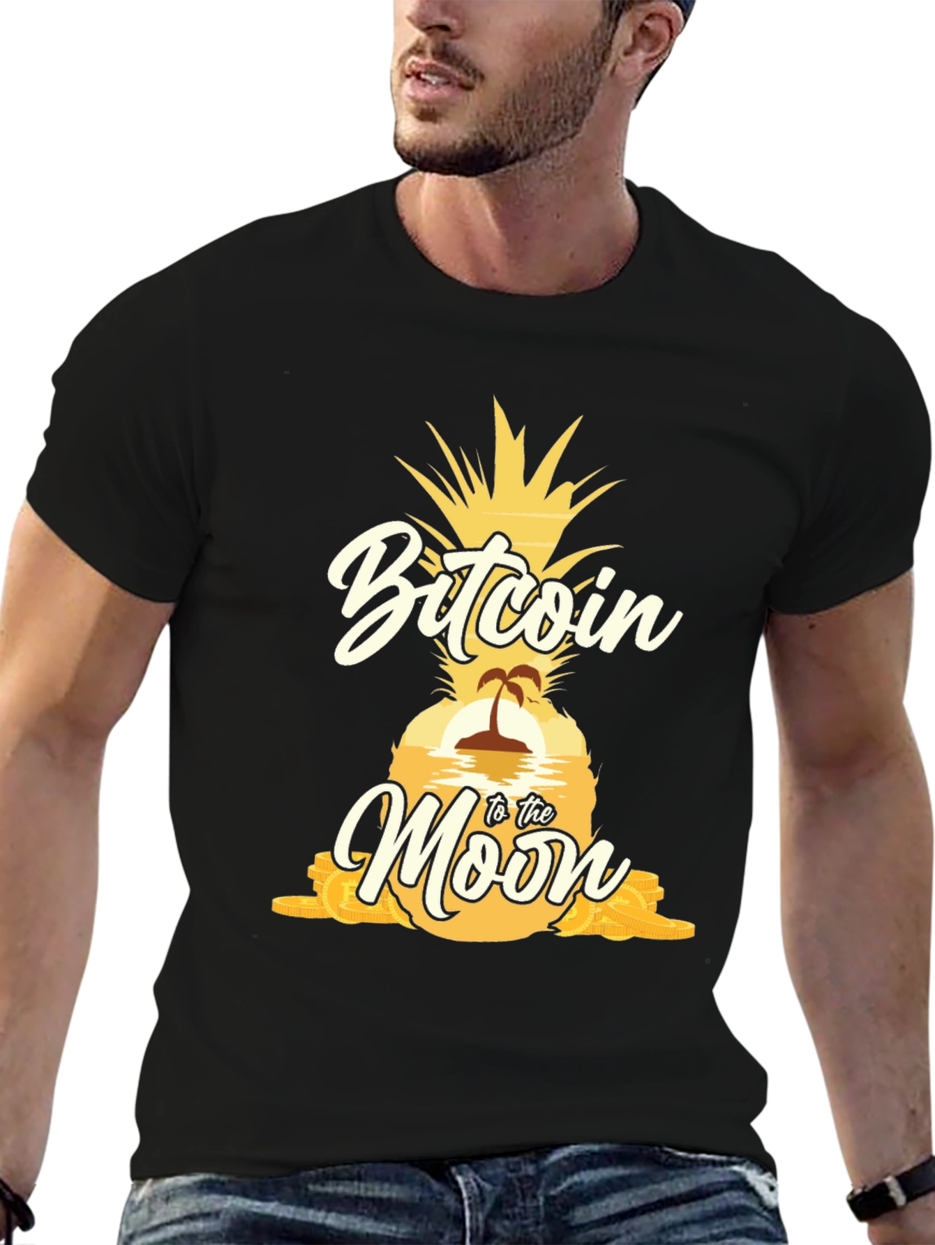 Bitcoin to the Moon Pineapple Graphic T-Shirt