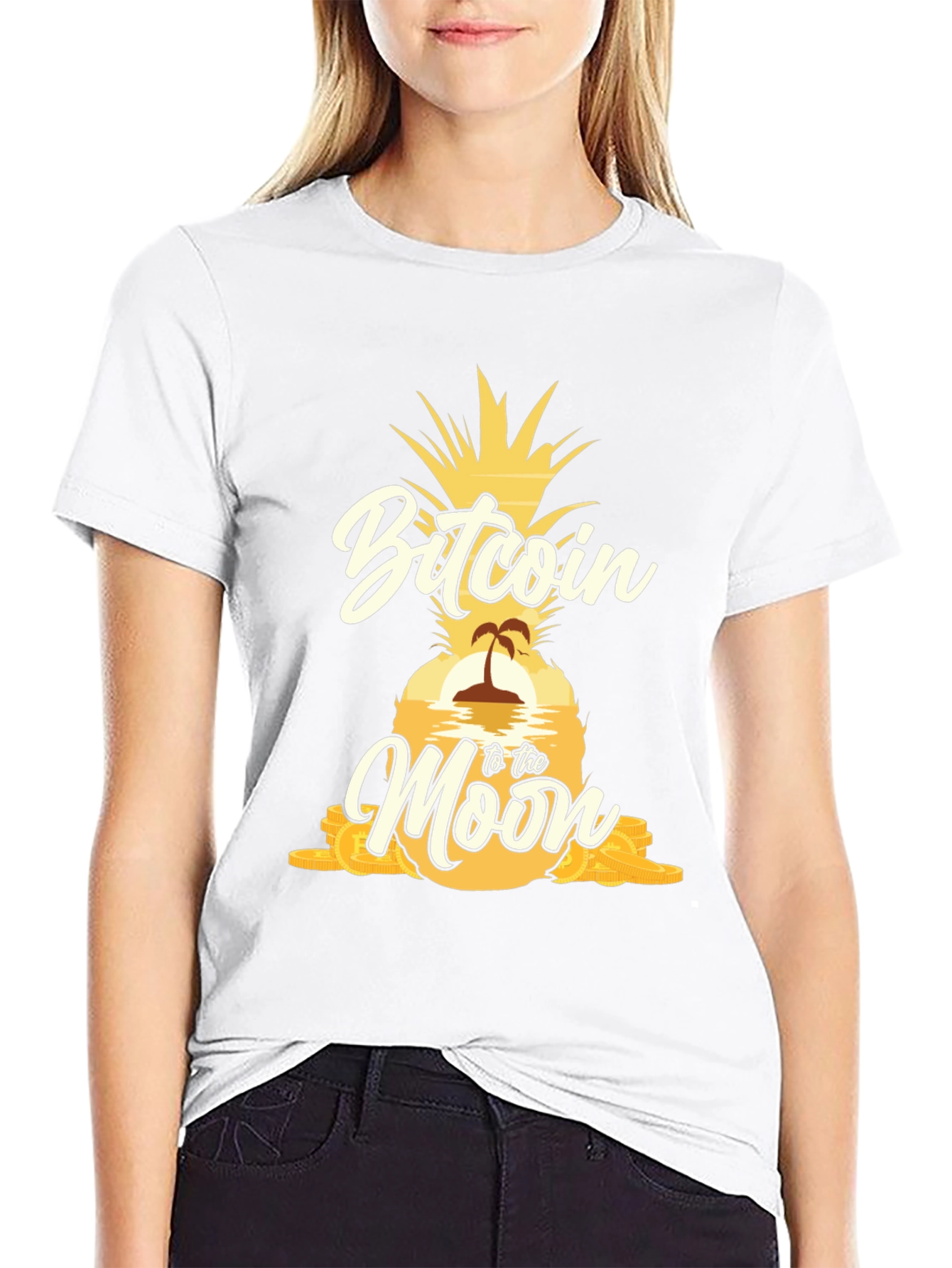 Bitcoin to the Moon Pineapple Graphic T-Shirt
