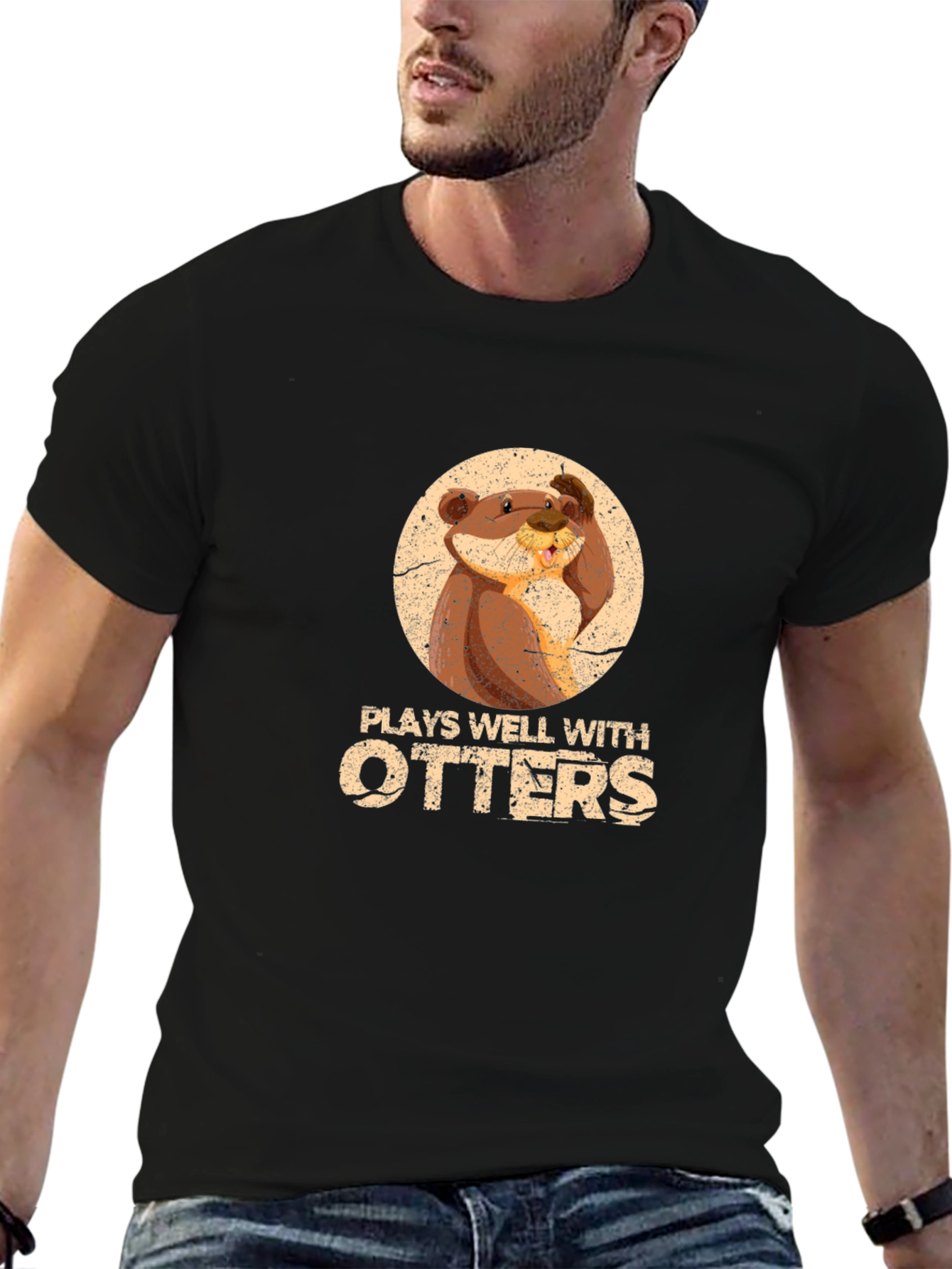 Plays Well With Otters Funny Graphic T-Shirt