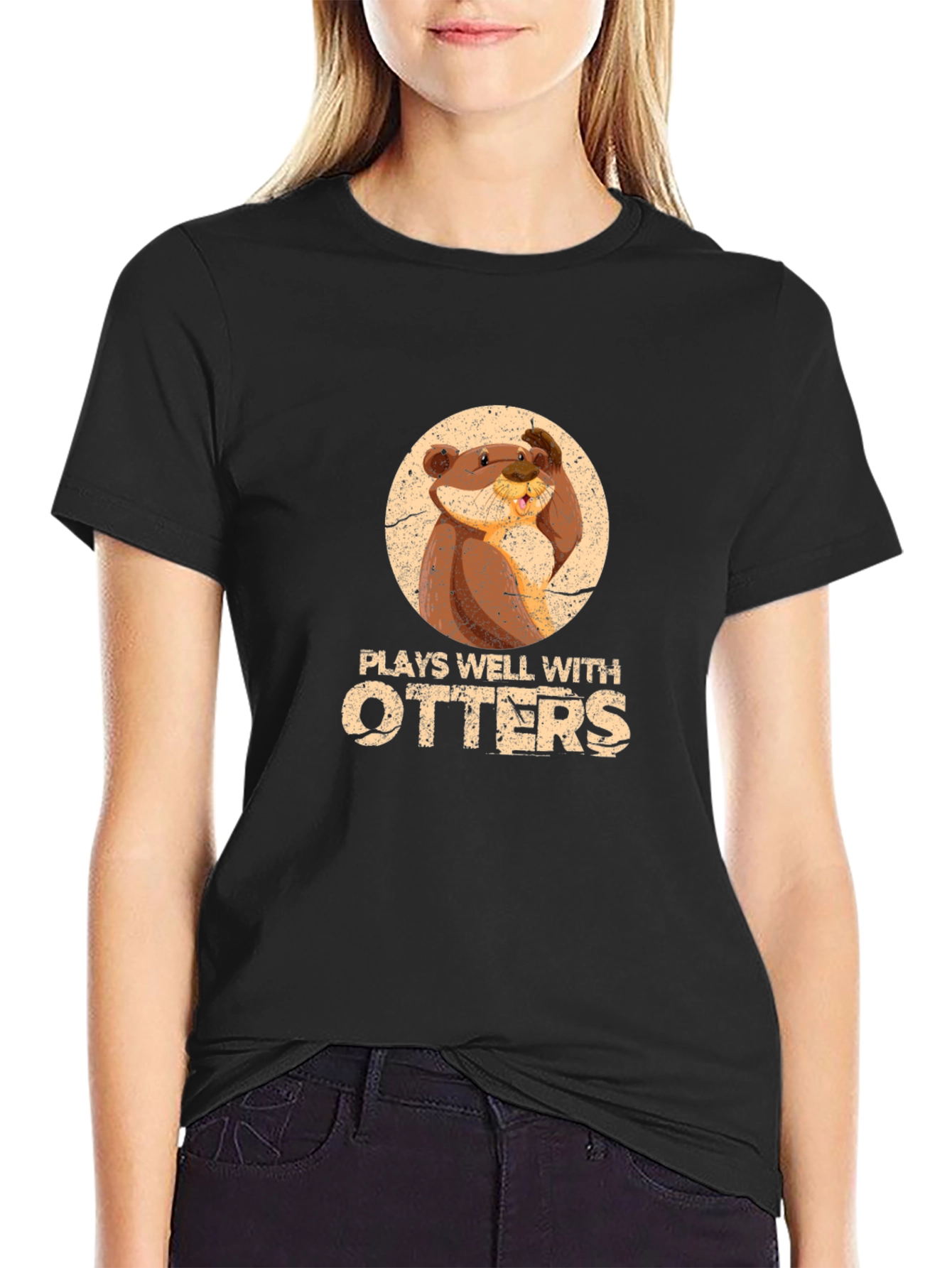 Plays Well With Otters Funny Graphic T-Shirt