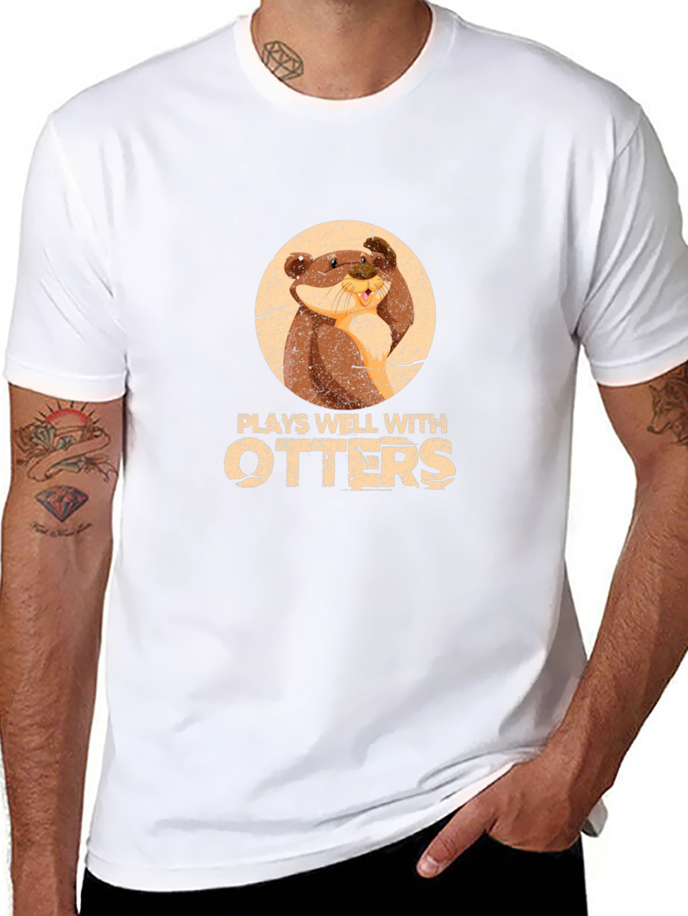 Plays Well With Otters Funny Graphic T-Shirt