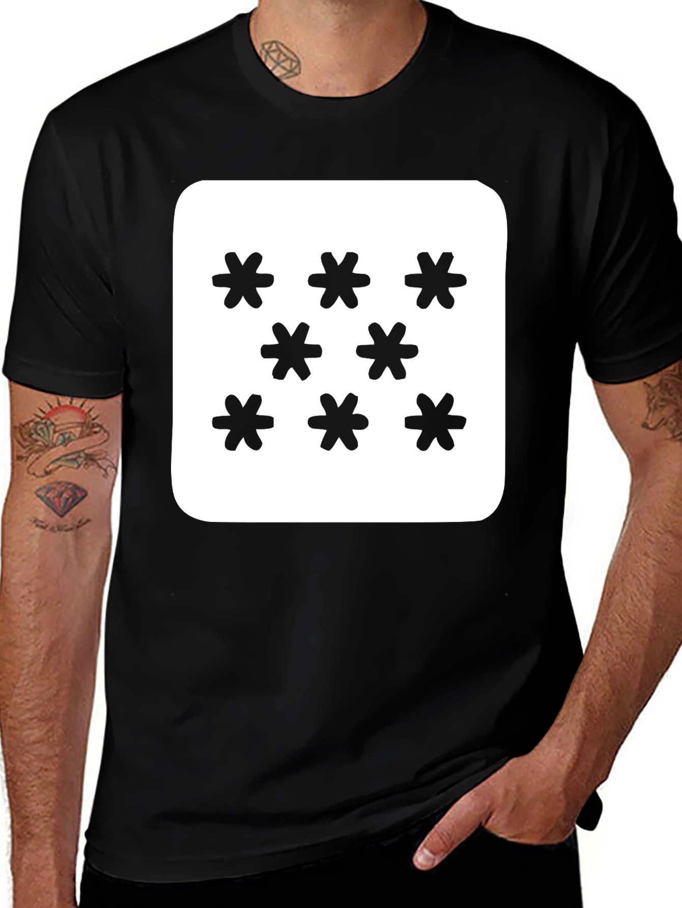 Geometric Snowflake Pattern Black T-Shirt