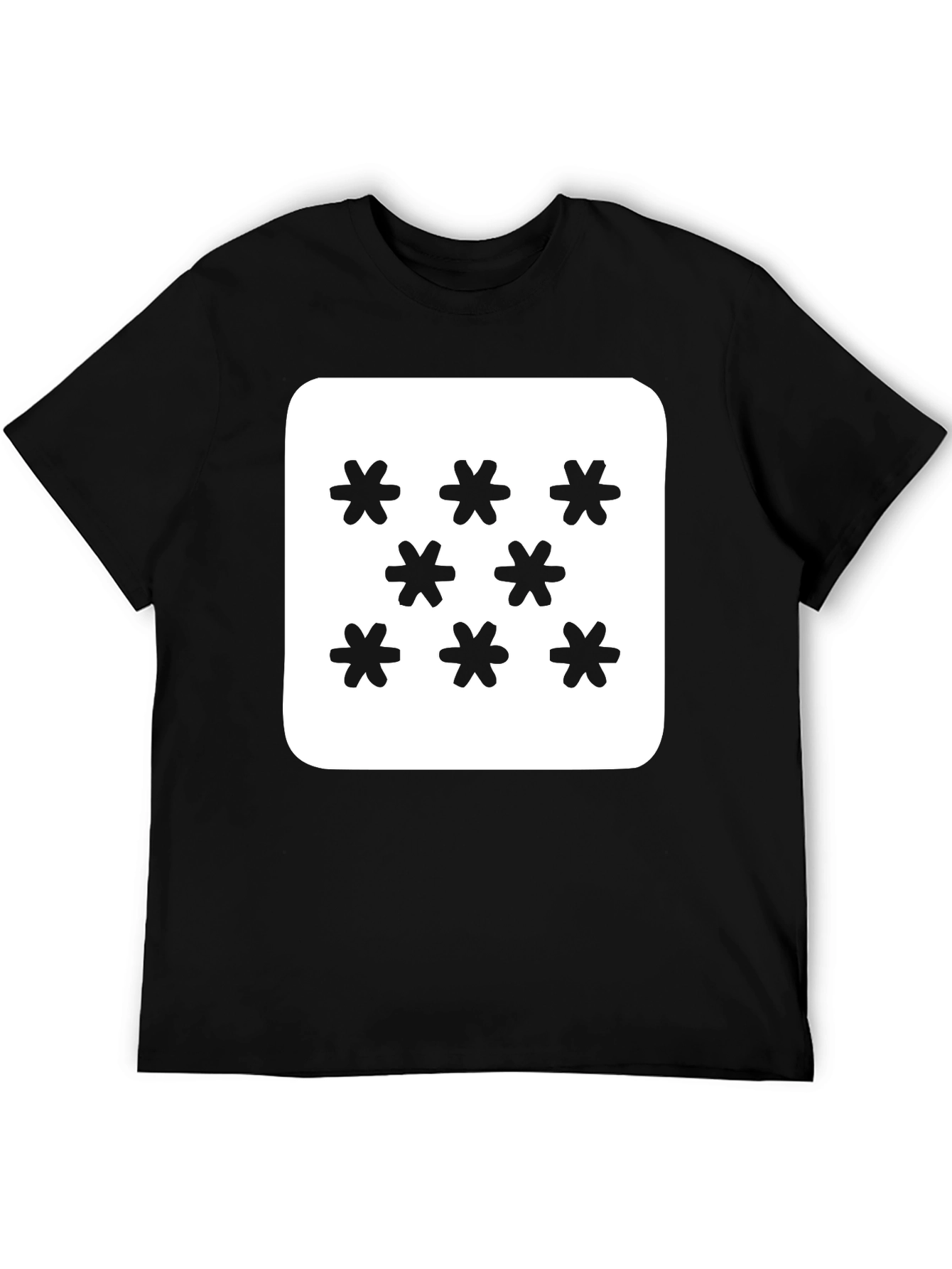 Geometric Snowflake Pattern Black T-Shirt