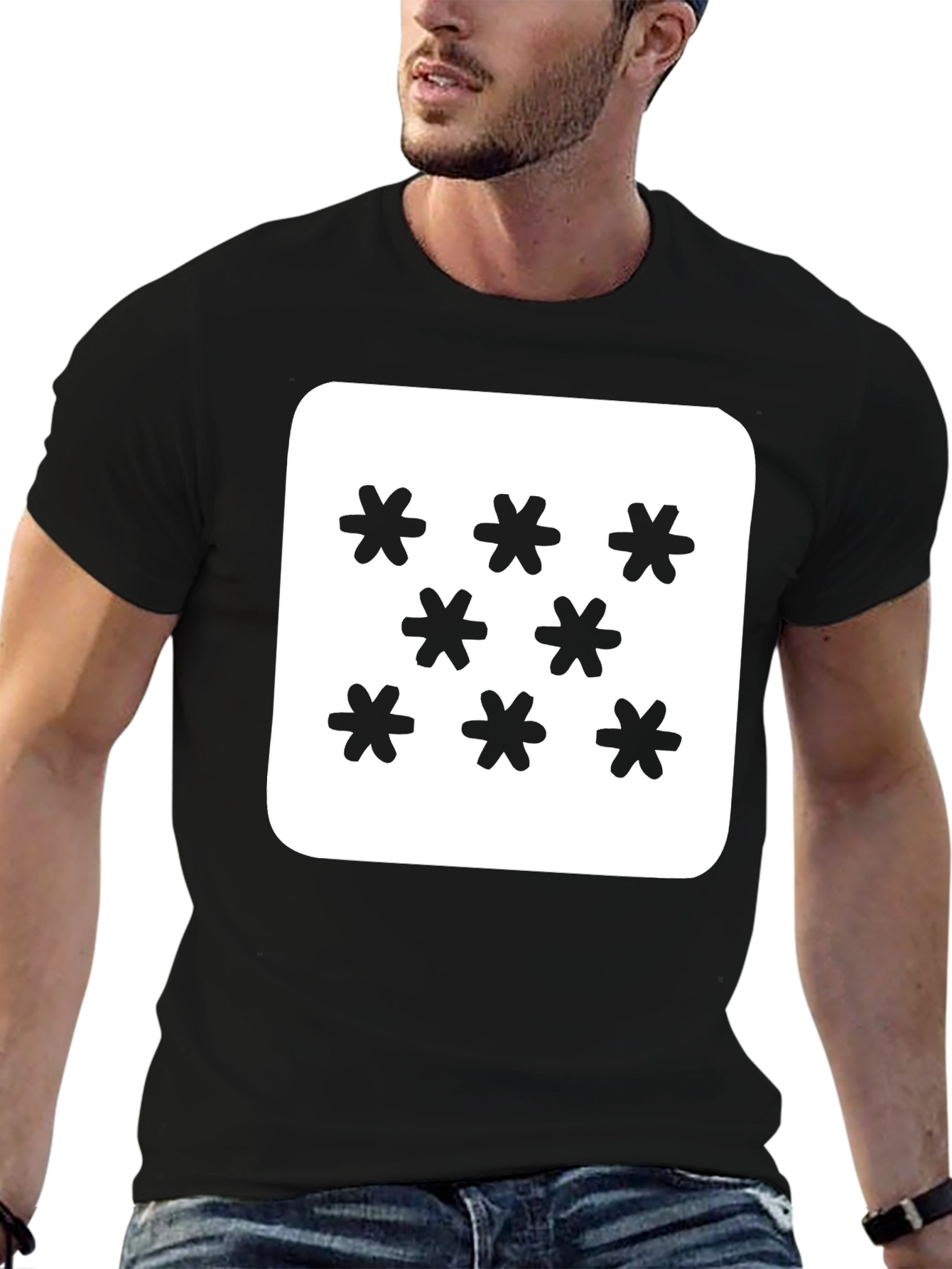 Geometric Snowflake Pattern Black T-Shirt