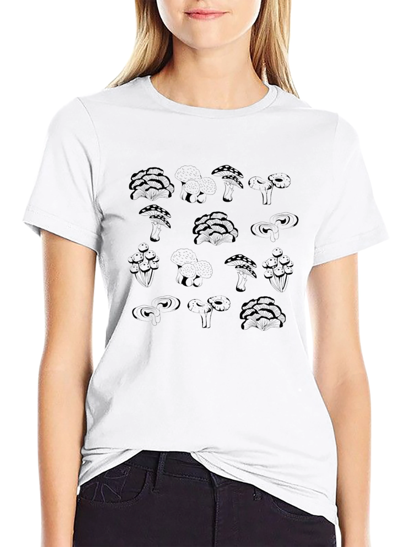 Mushroom Print Black T-Shirt