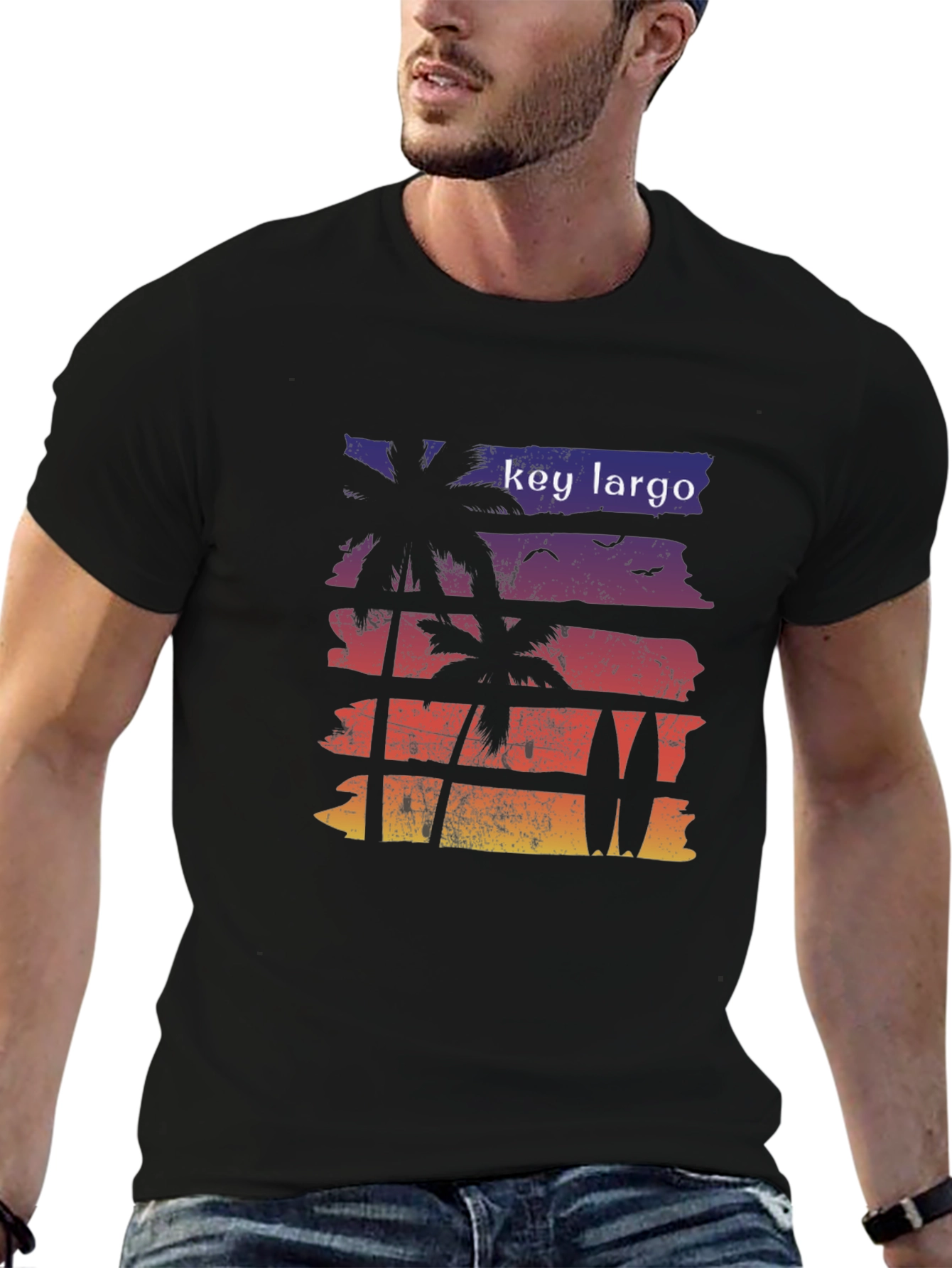 Key Largo Palm Tree Surfboard Graphic Tee