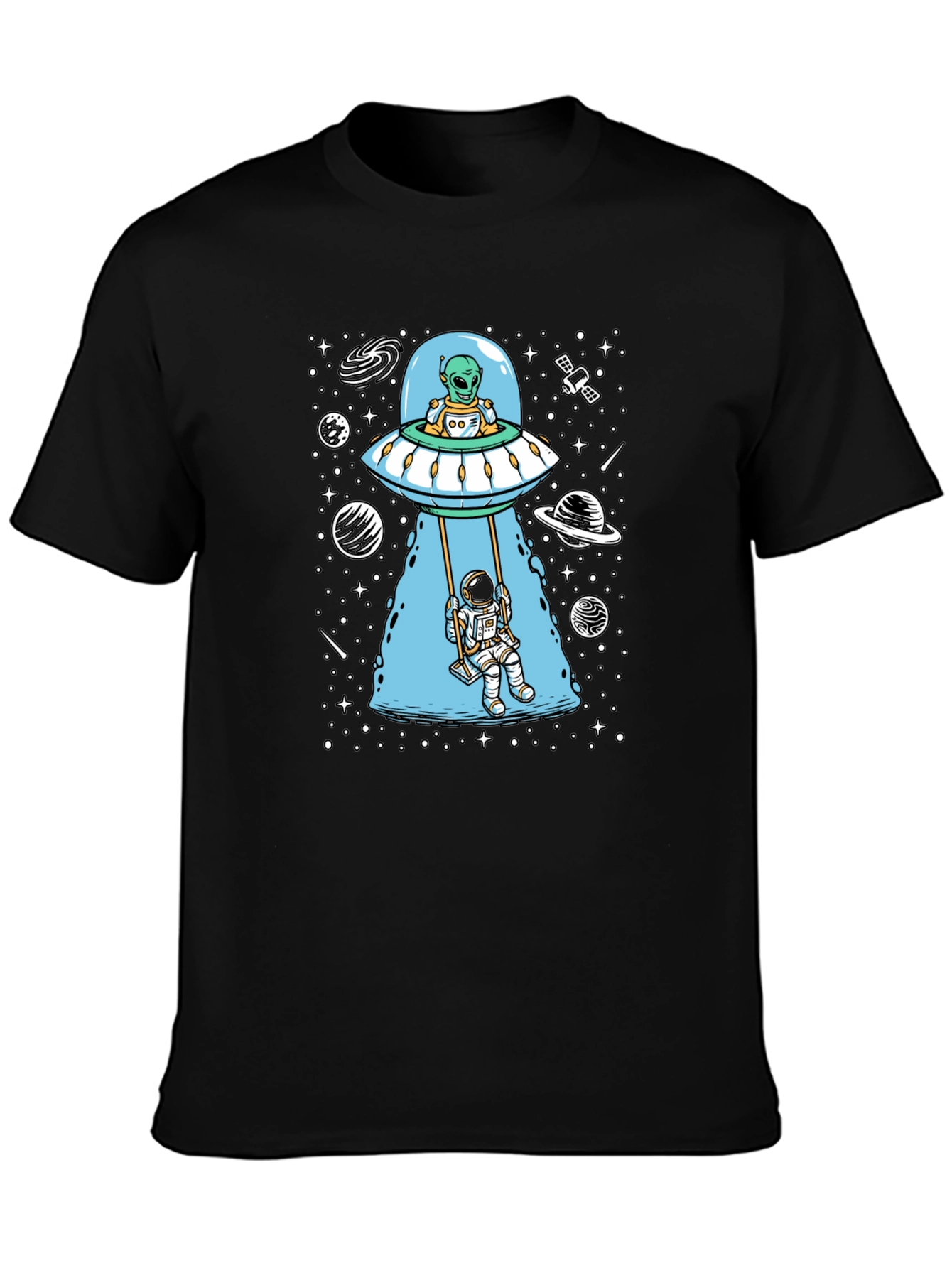 Alien UFO & Astronaut Swing Graphic T-Shirt