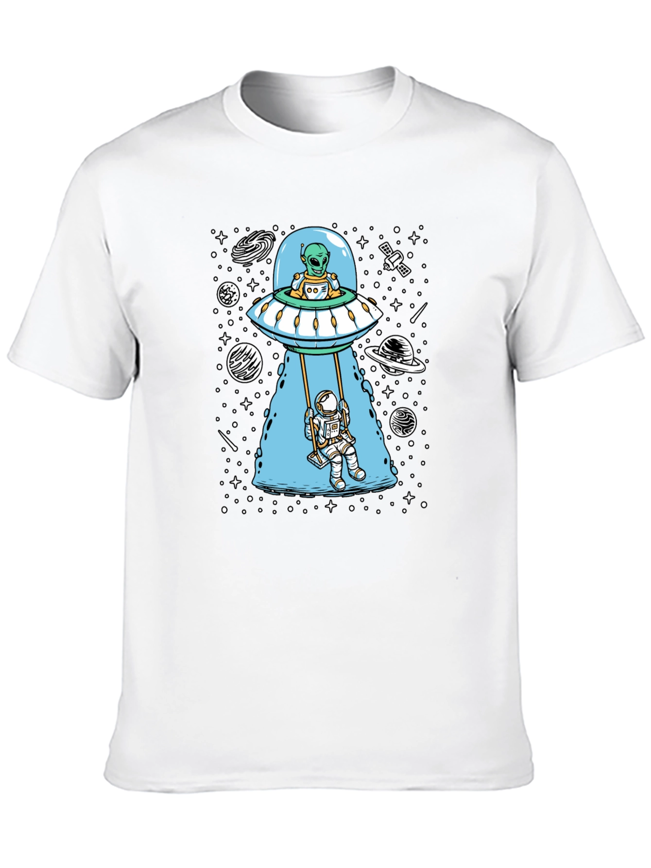 Alien UFO & Astronaut Swing Graphic T-Shirt