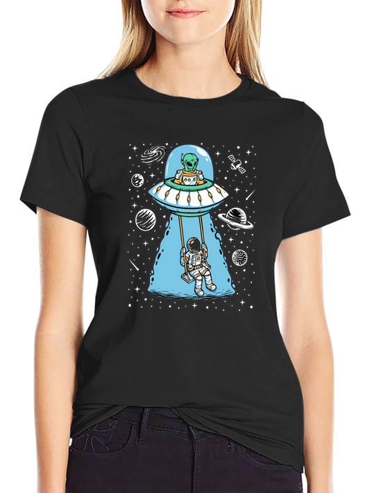 Alien UFO & Astronaut Swing Graphic T-Shirt