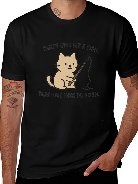 Funny Cat Fishing T-Shirt - Teach a Cat to Fish