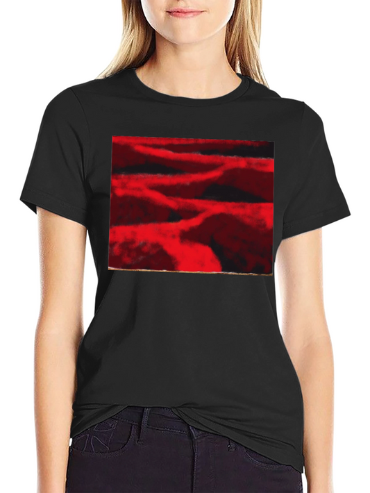 Abstract Red Landscape Print Black T-Shirt