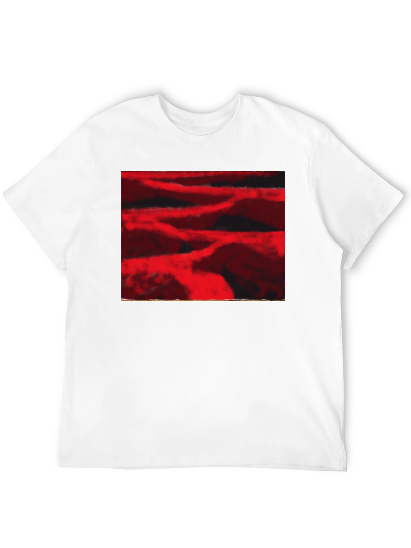 Abstract Red Landscape Print Black T-Shirt