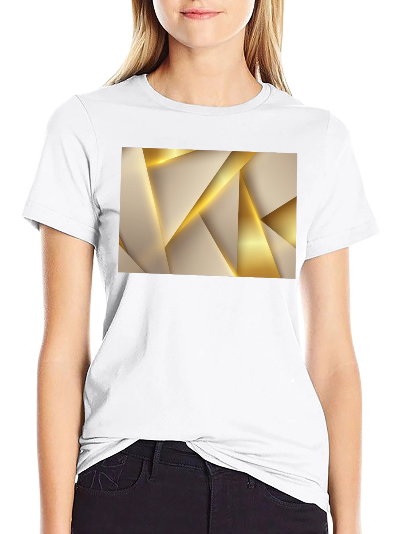 Abstract Gold Geometric Graphic Black T-Shirt