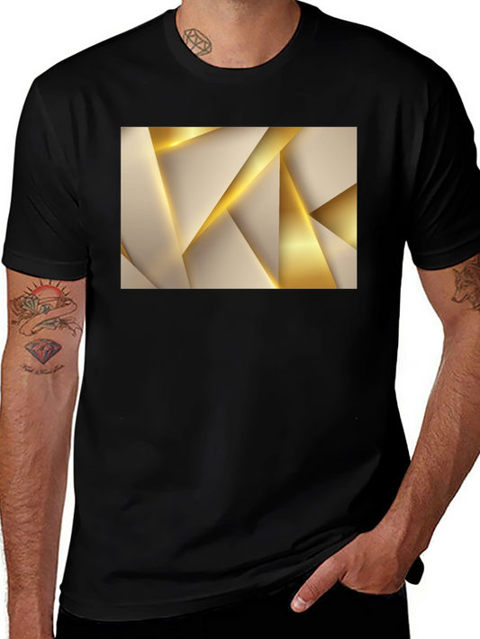 Abstract Gold Geometric Graphic Black T-Shirt