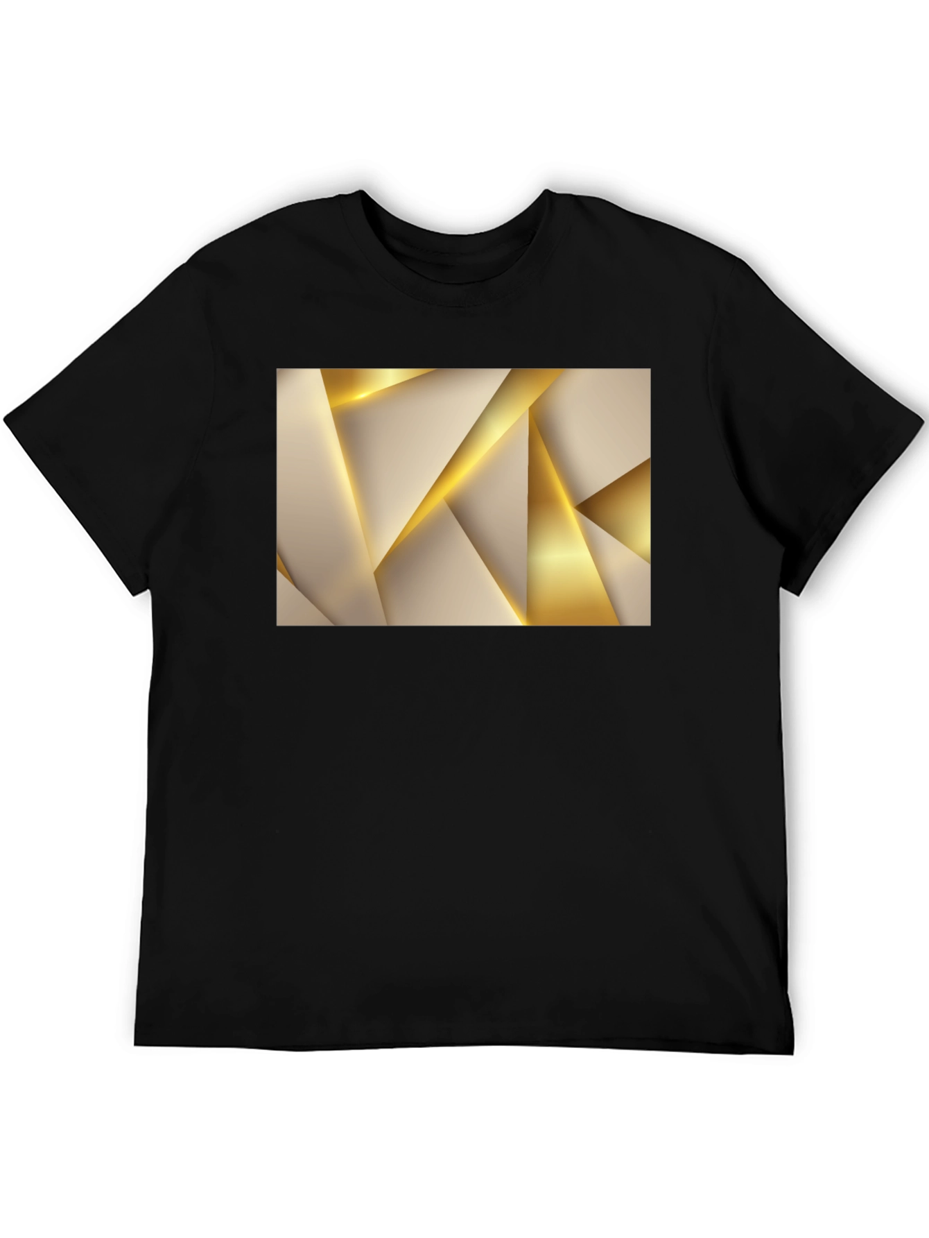 Abstract Gold Geometric Graphic Black T-Shirt