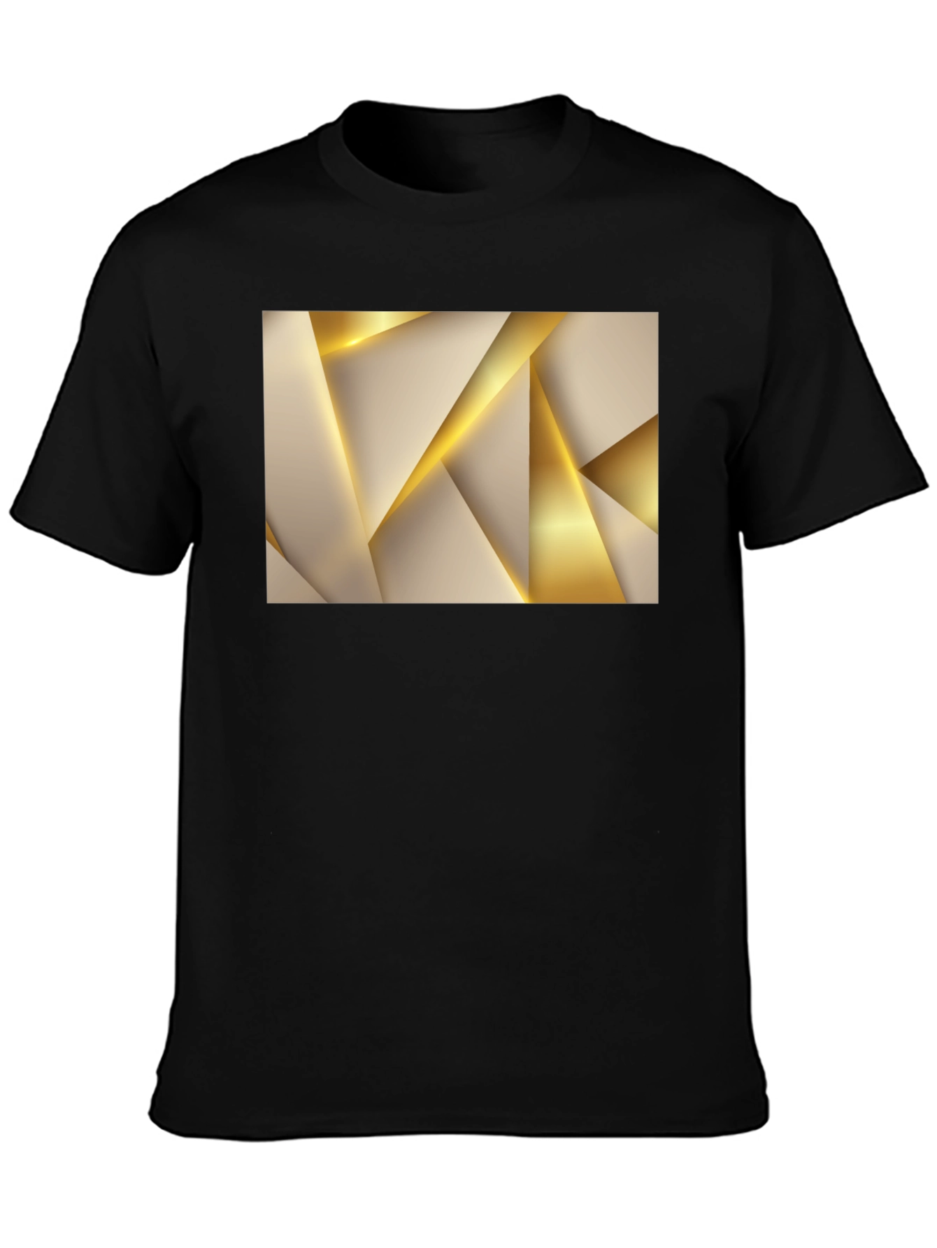 Abstract Gold Geometric Graphic Black T-Shirt