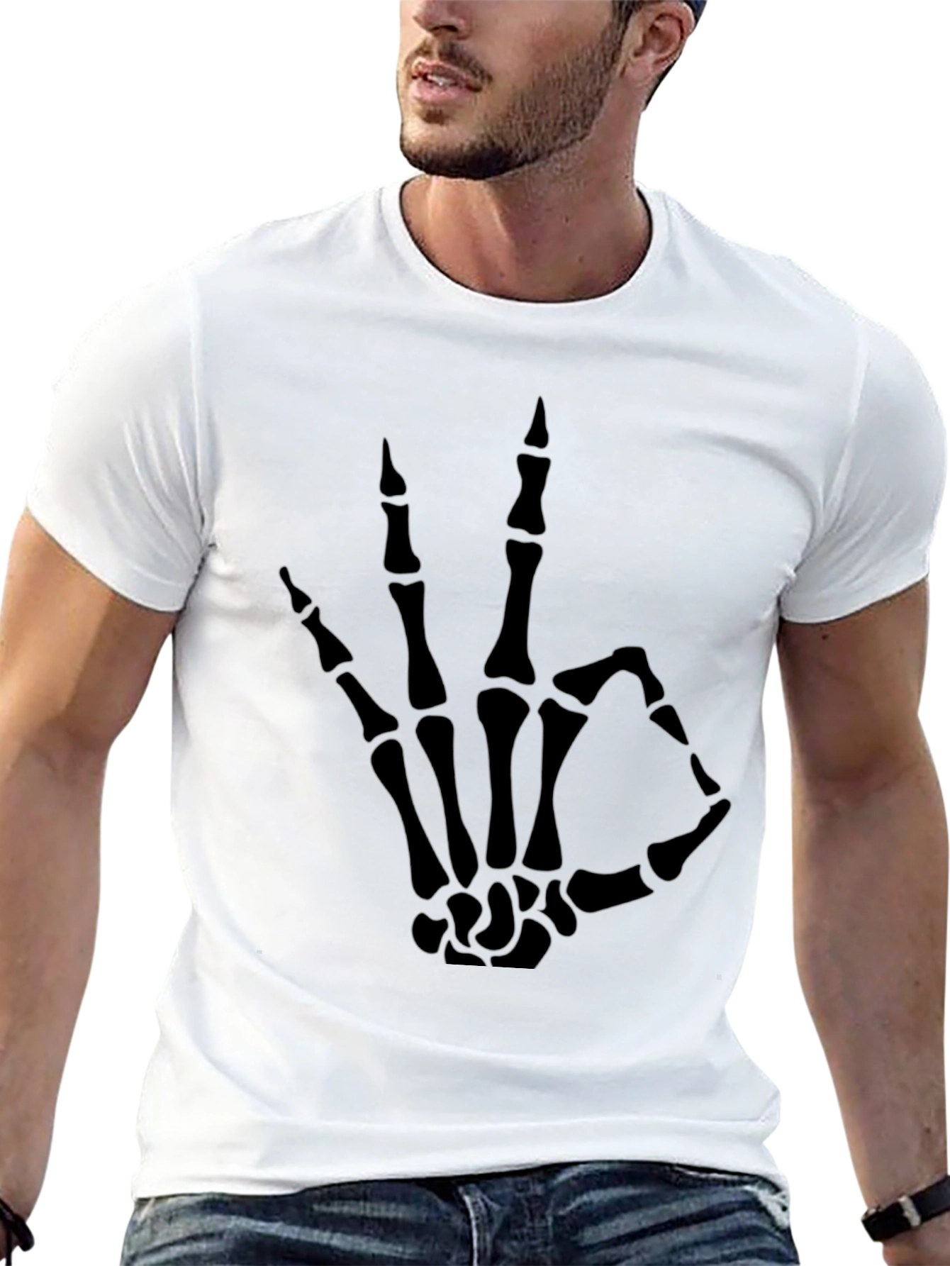 Skeleton Hand OK Sign Graphic Tee - Black