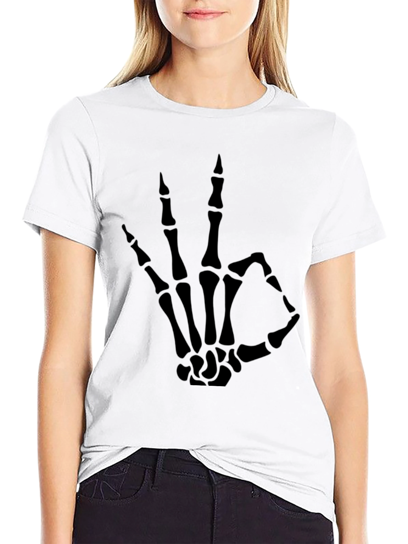 Skeleton Hand OK Sign Graphic Tee - Black
