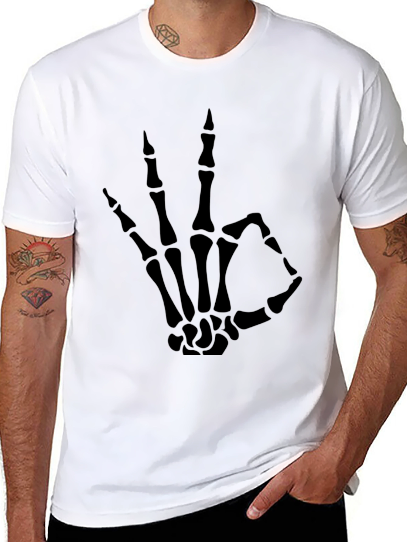 Skeleton Hand OK Sign Graphic Tee - Black