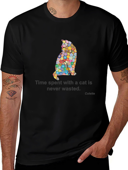 Floral Cat T-Shirt - Time Spent with a Cat