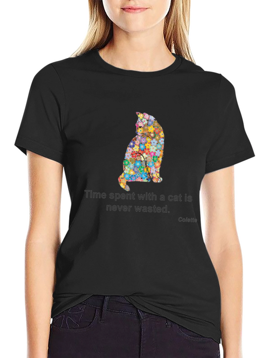 Floral Cat T-Shirt - Time Spent with a Cat