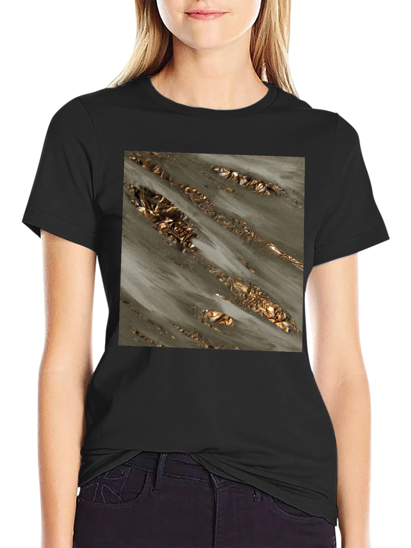 Abstract Gold Foil Art Black T-Shirt