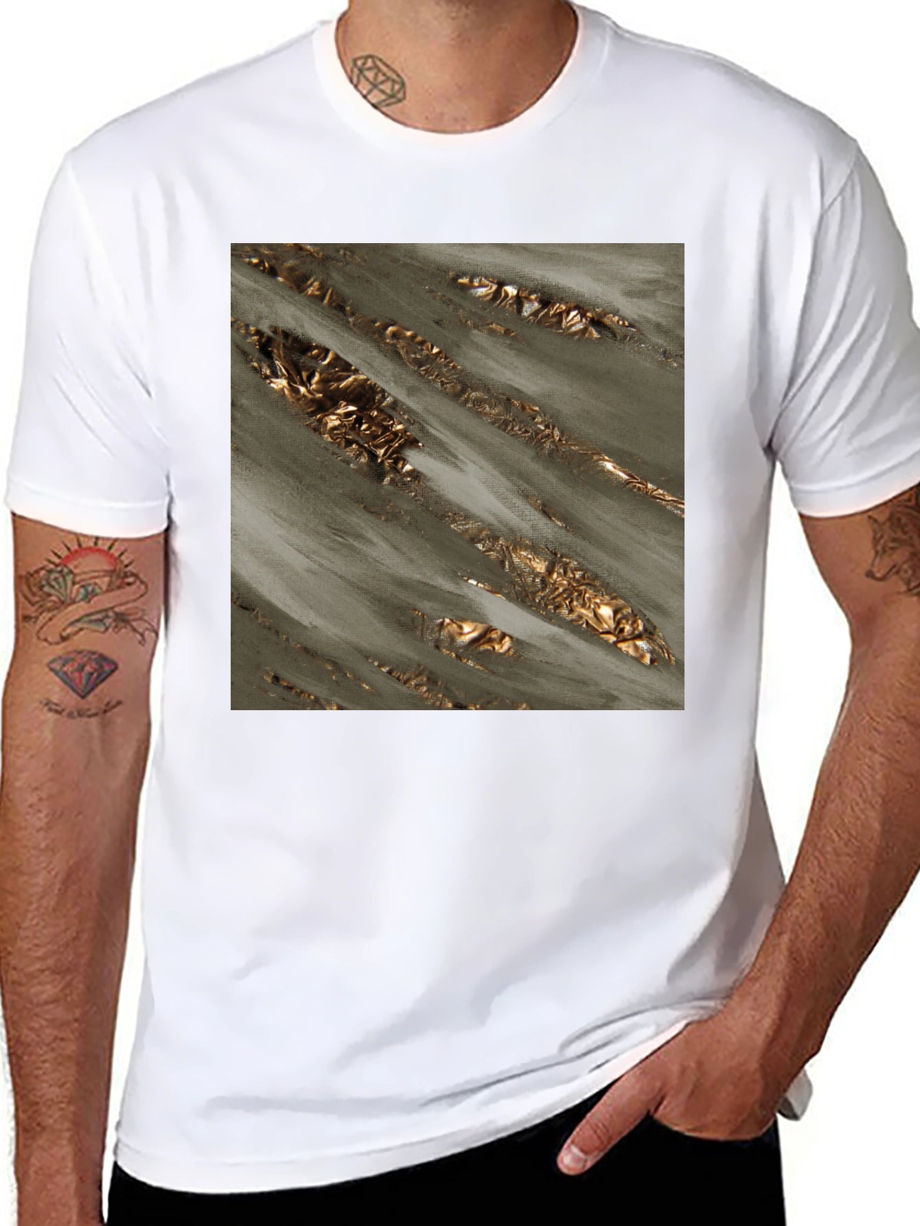 Abstract Gold Foil Art Black T-Shirt