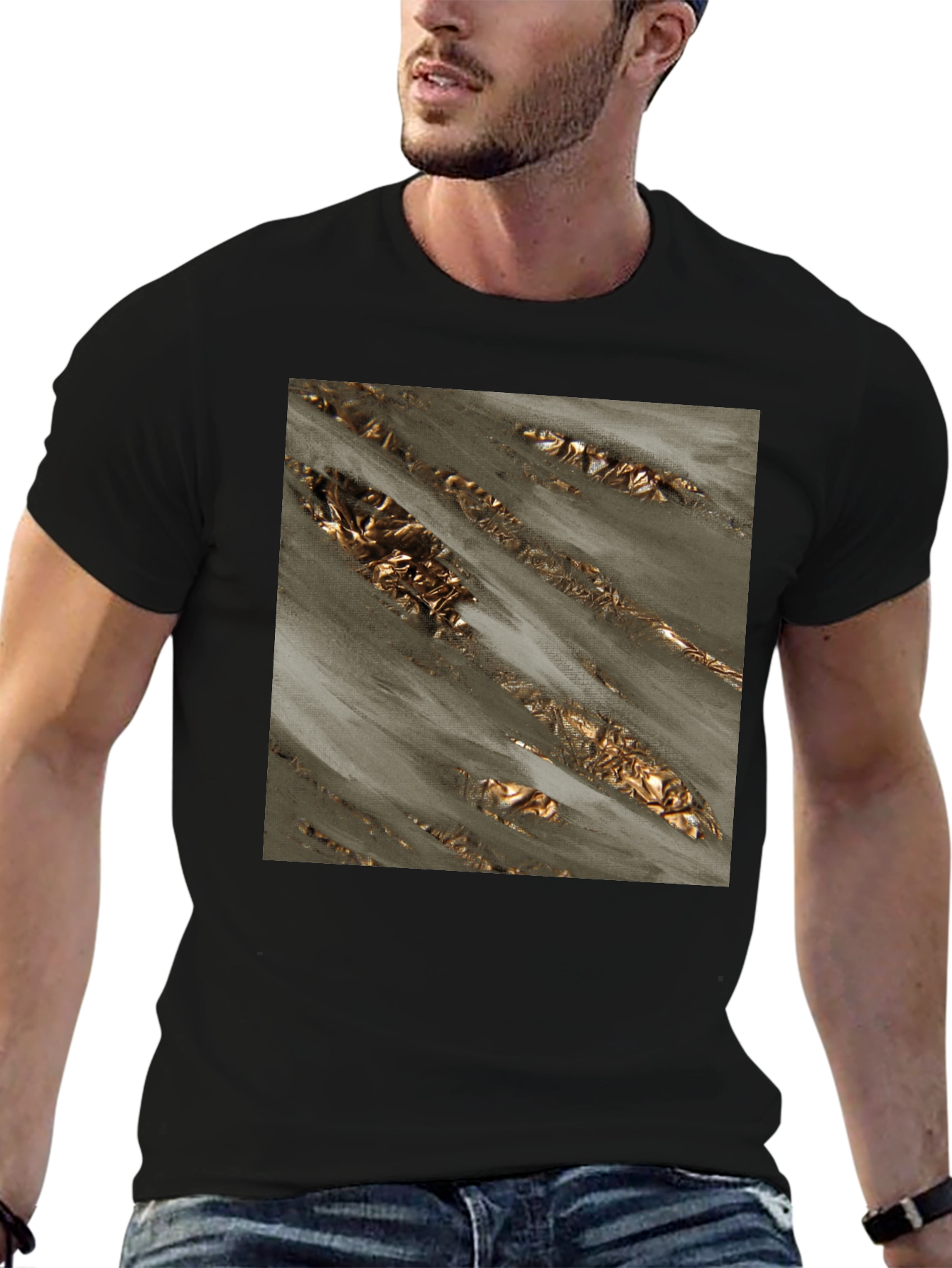 Abstract Gold Foil Art Black T-Shirt