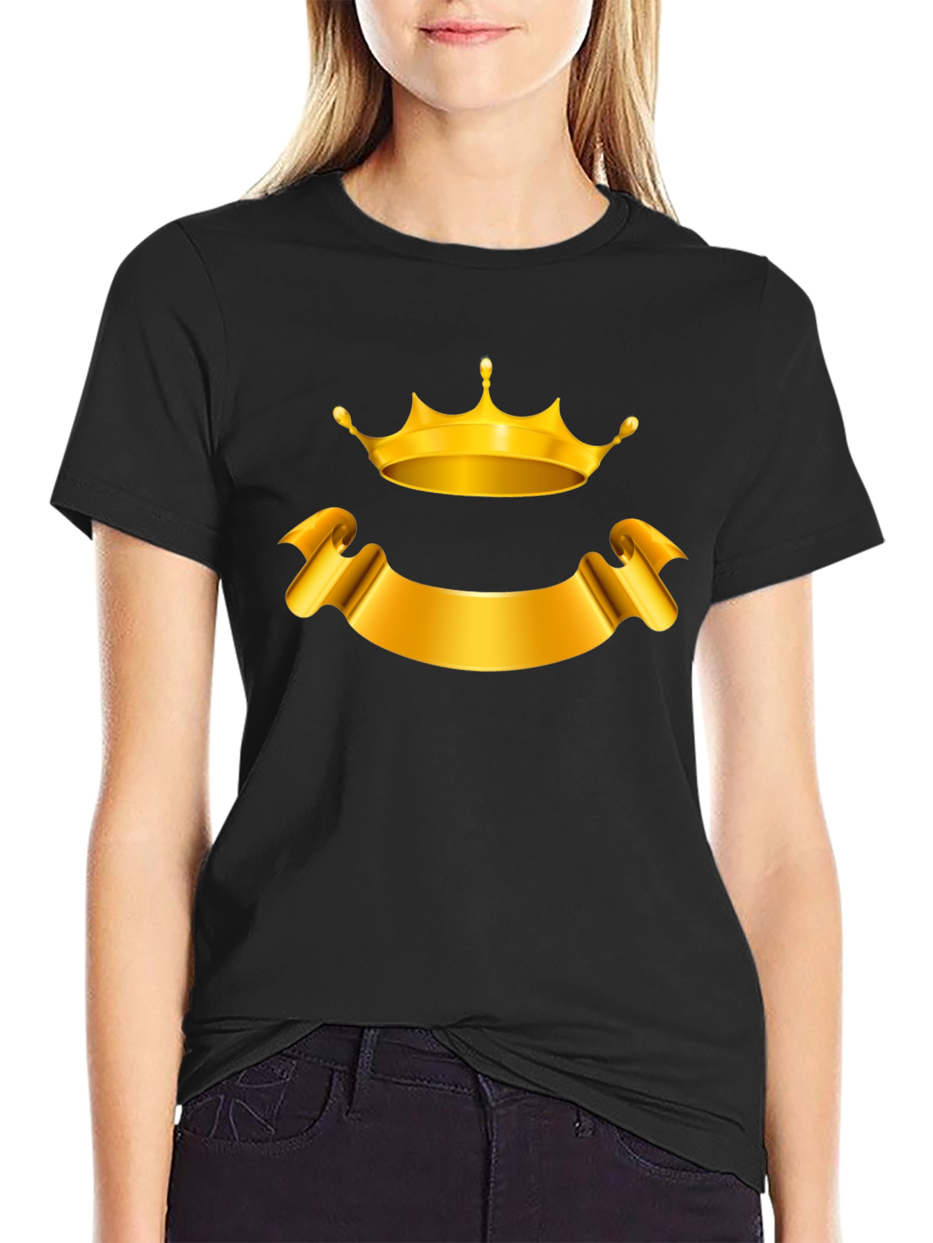 Golden Crown and Banner Black T-Shirt