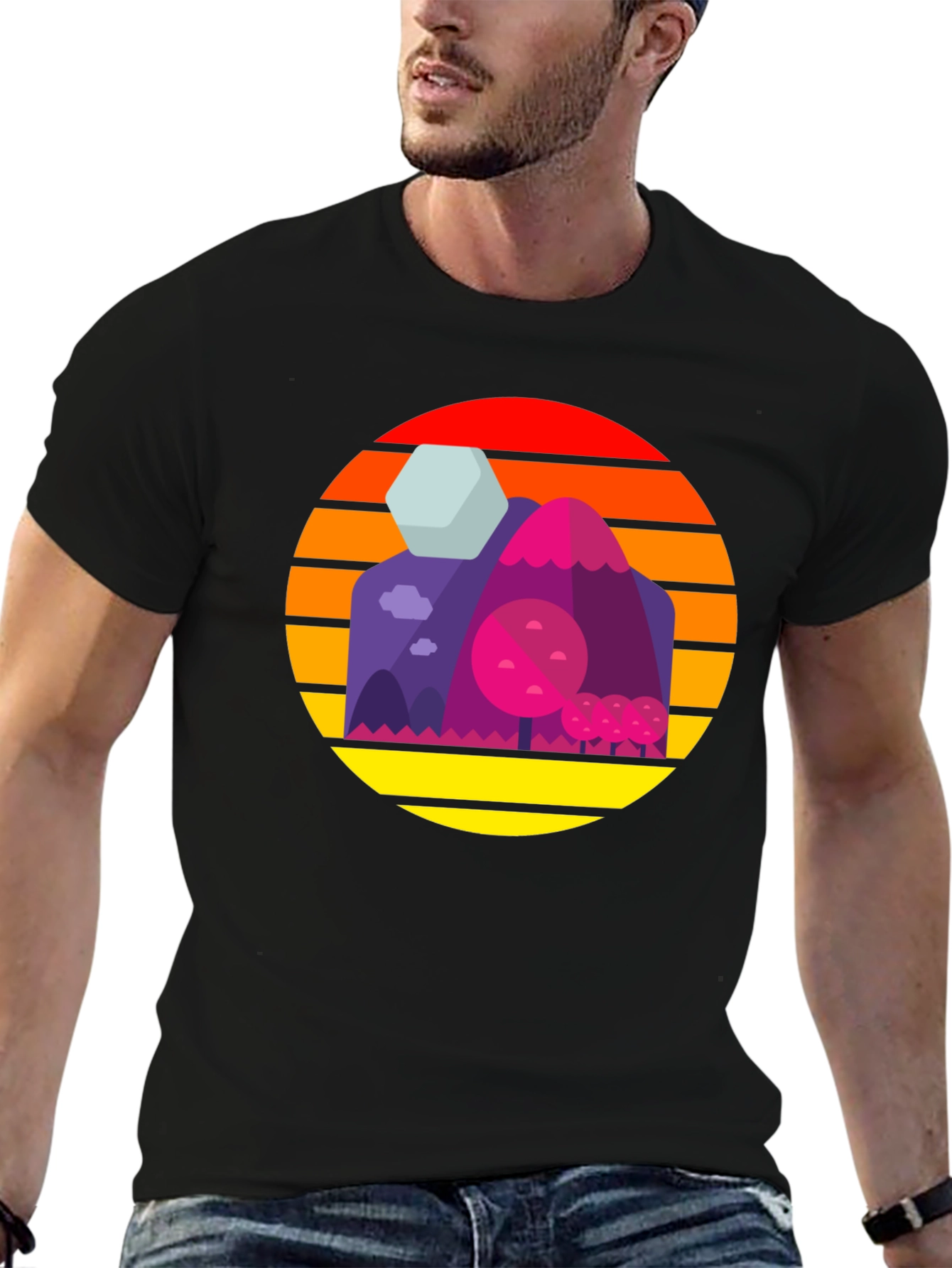 Sunset Mountains Graphic Tee - Retro Style