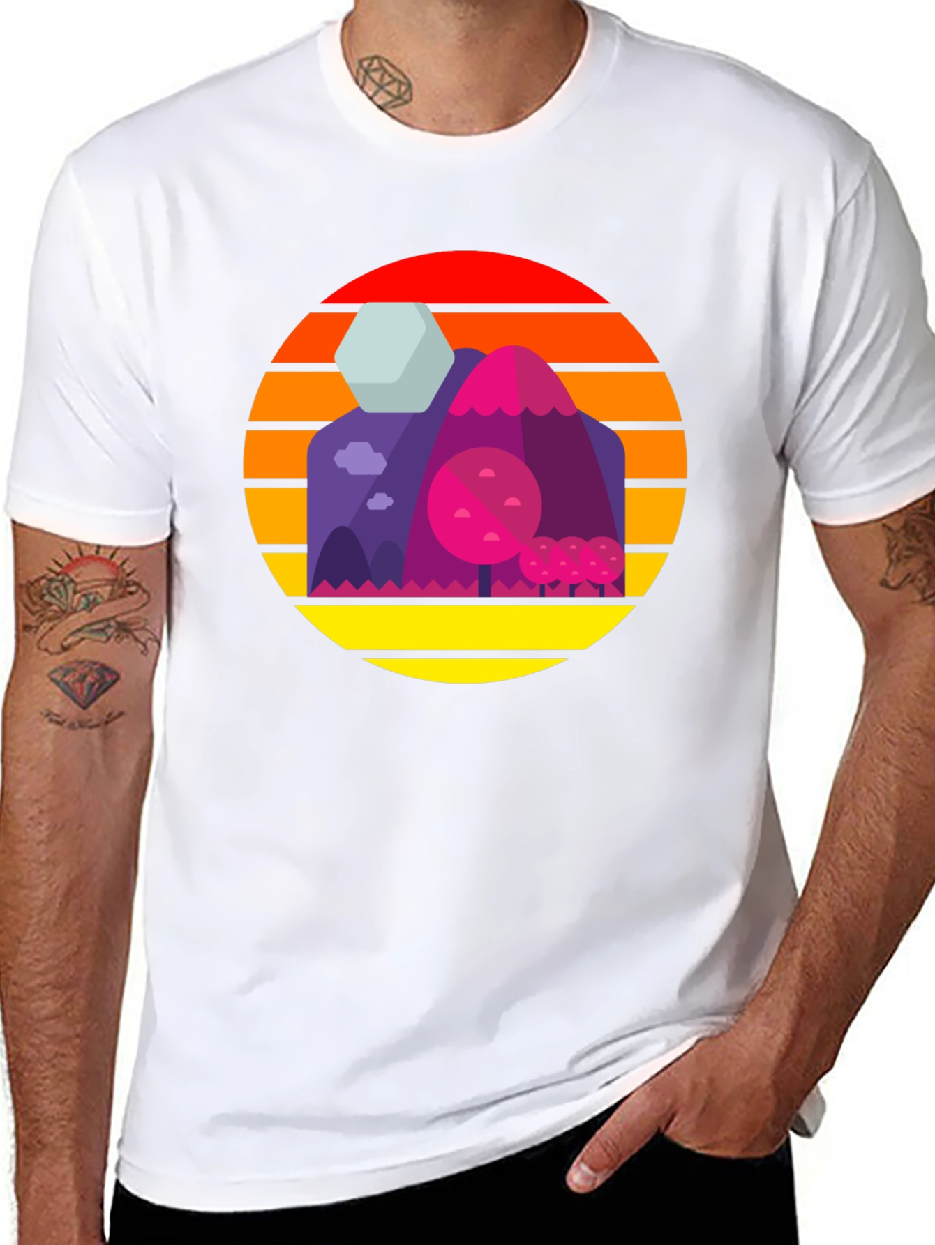 Sunset Mountains Graphic Tee - Retro Style