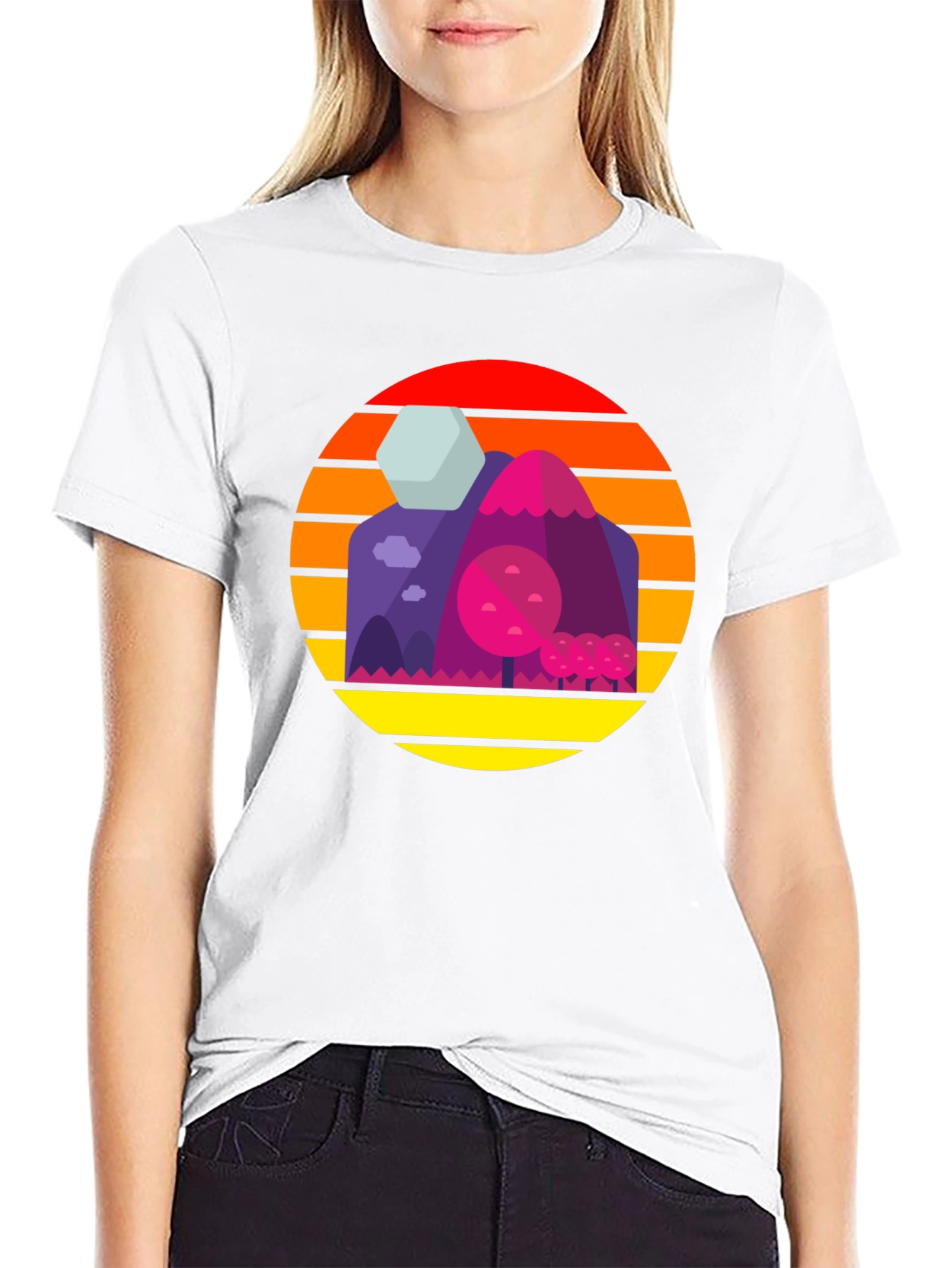 Sunset Mountains Graphic Tee - Retro Style