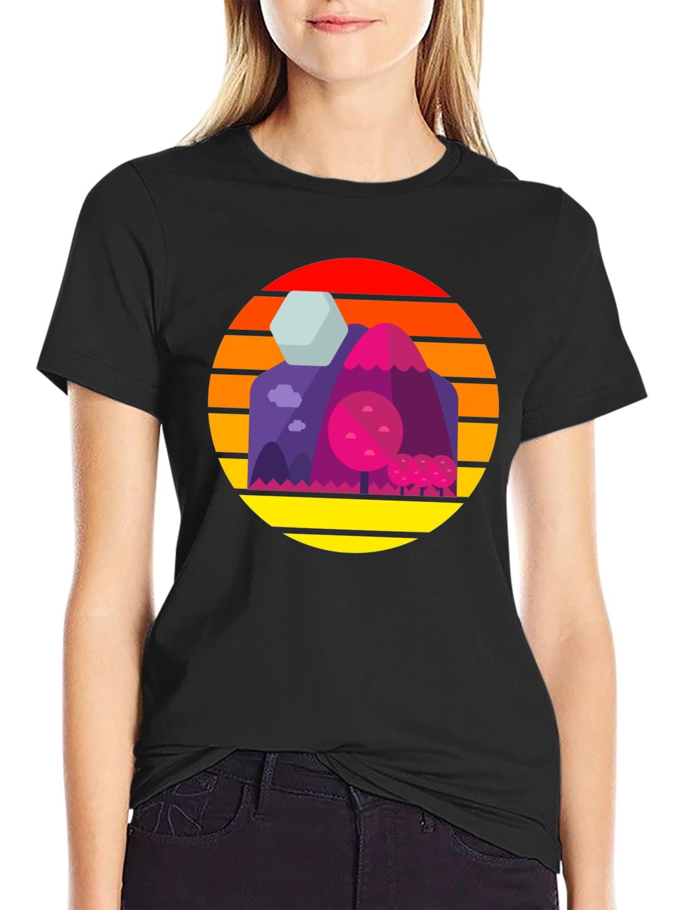 Sunset Mountains Graphic Tee - Retro Style