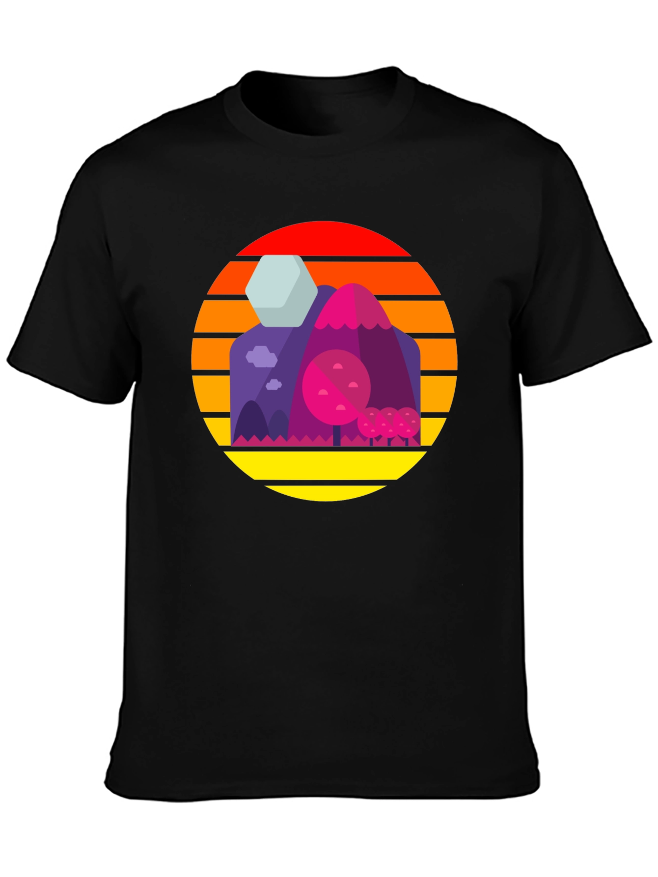 Sunset Mountains Graphic Tee - Retro Style