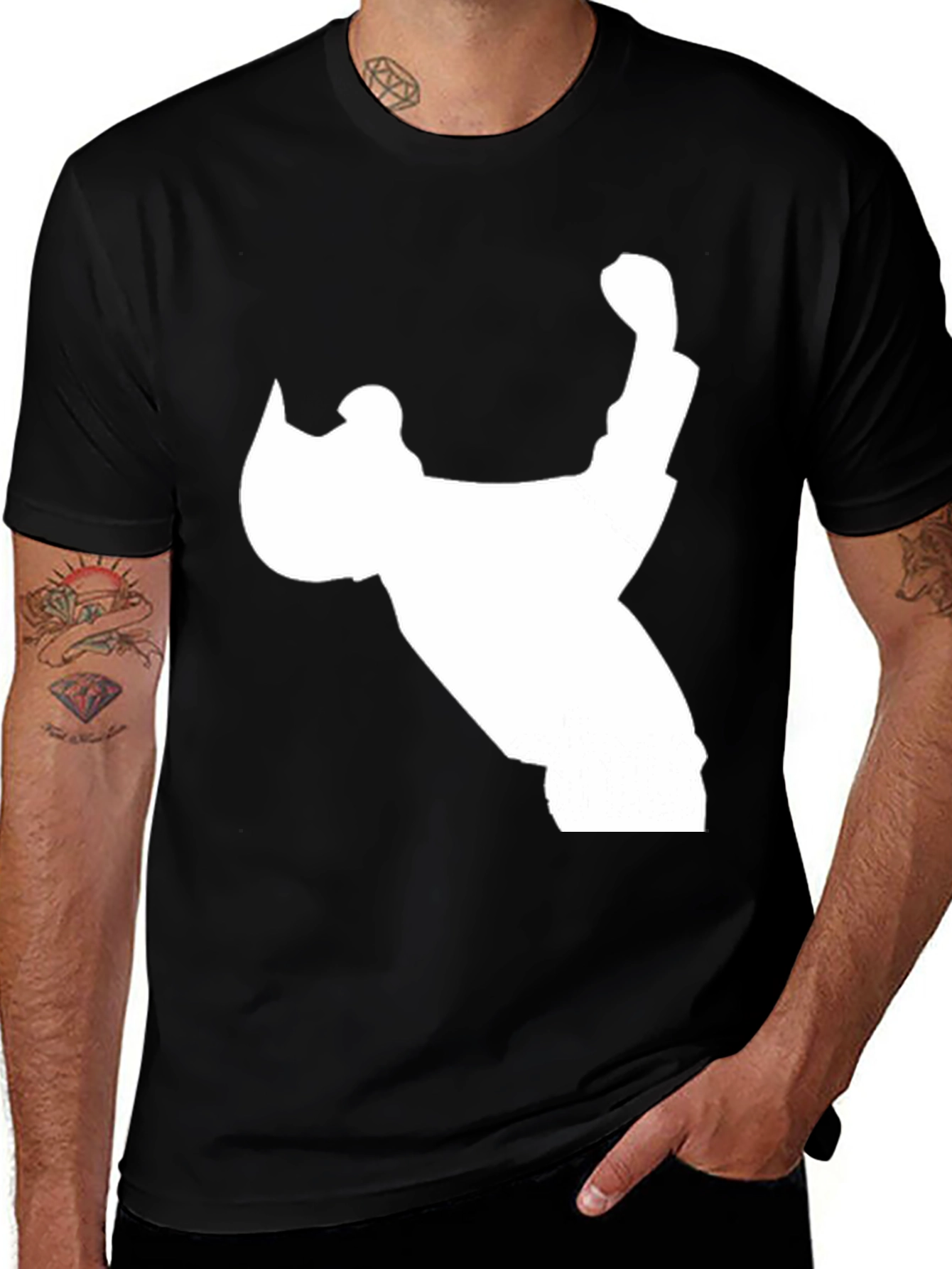 Black T-Shirt with White Silhouette Design
