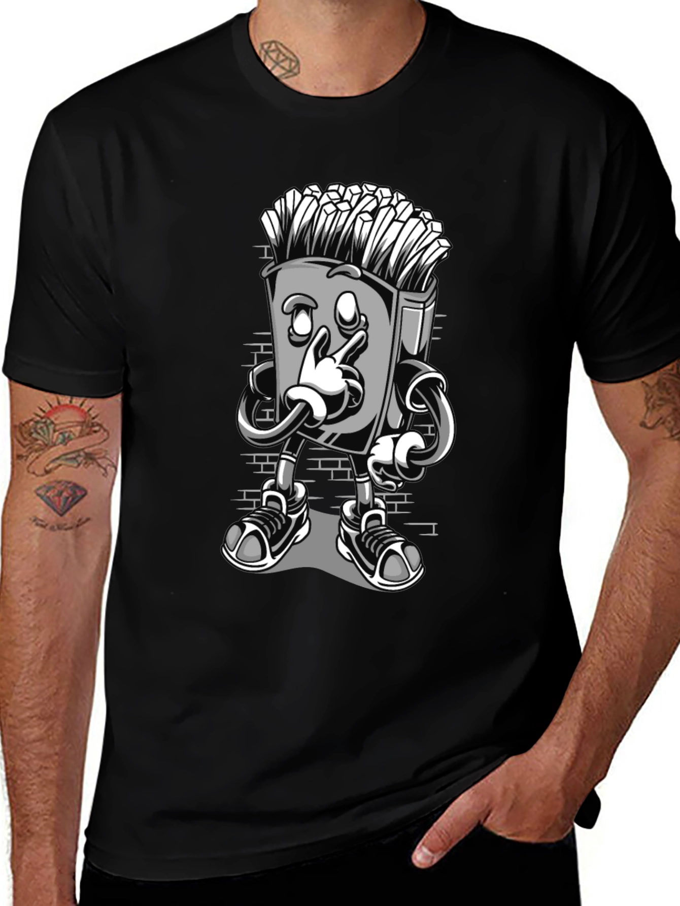 Funny Cartoon Fries Character Graphic T-Shirt