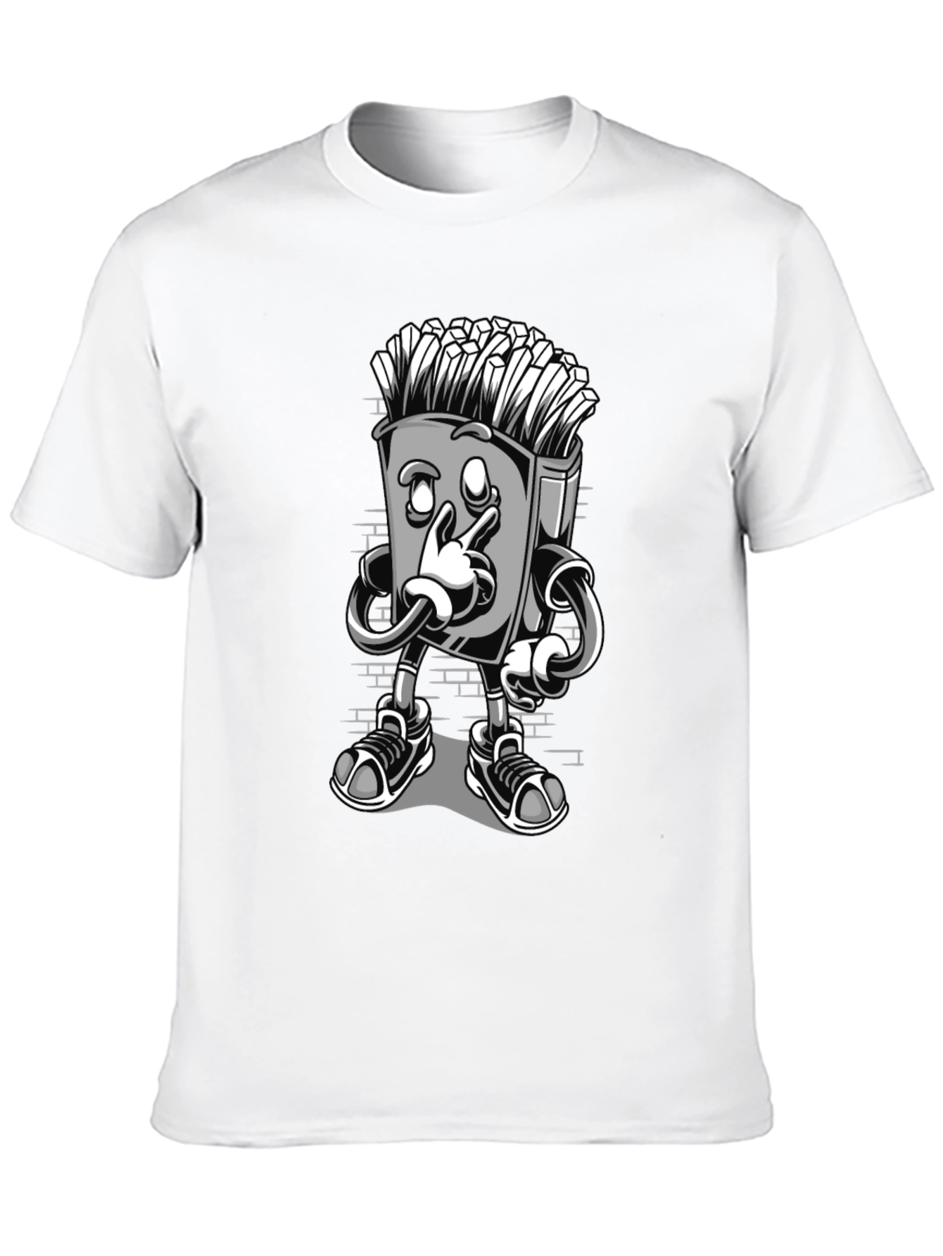 Funny Cartoon Fries Character Graphic T-Shirt