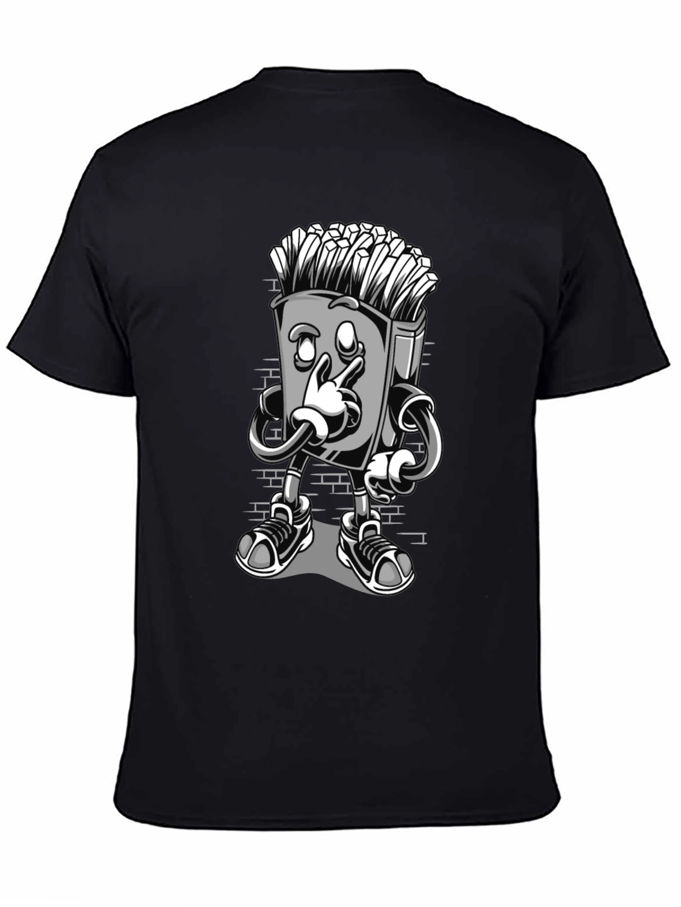 Funny Cartoon Fries Character Graphic T-Shirt