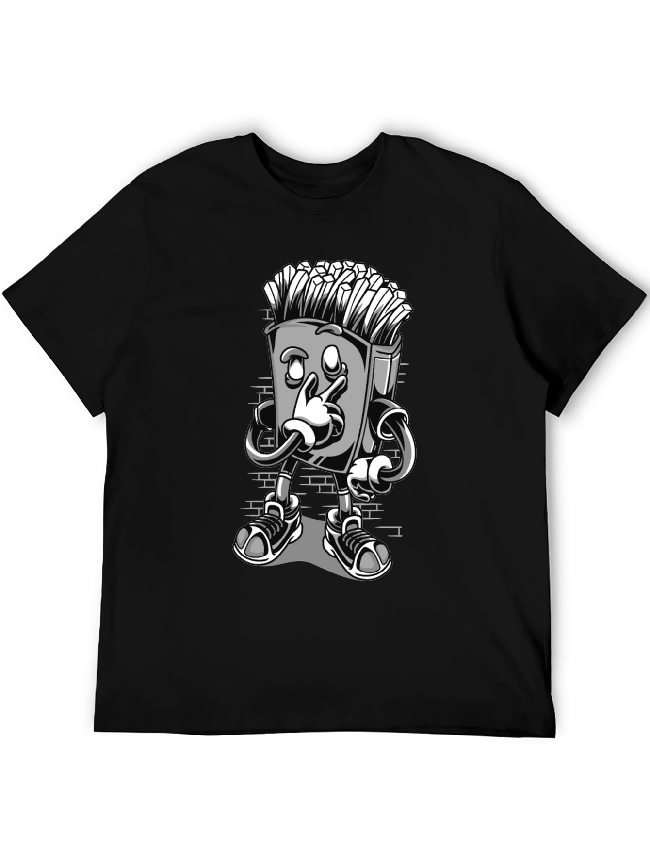 Funny Cartoon Fries Character Graphic T-Shirt