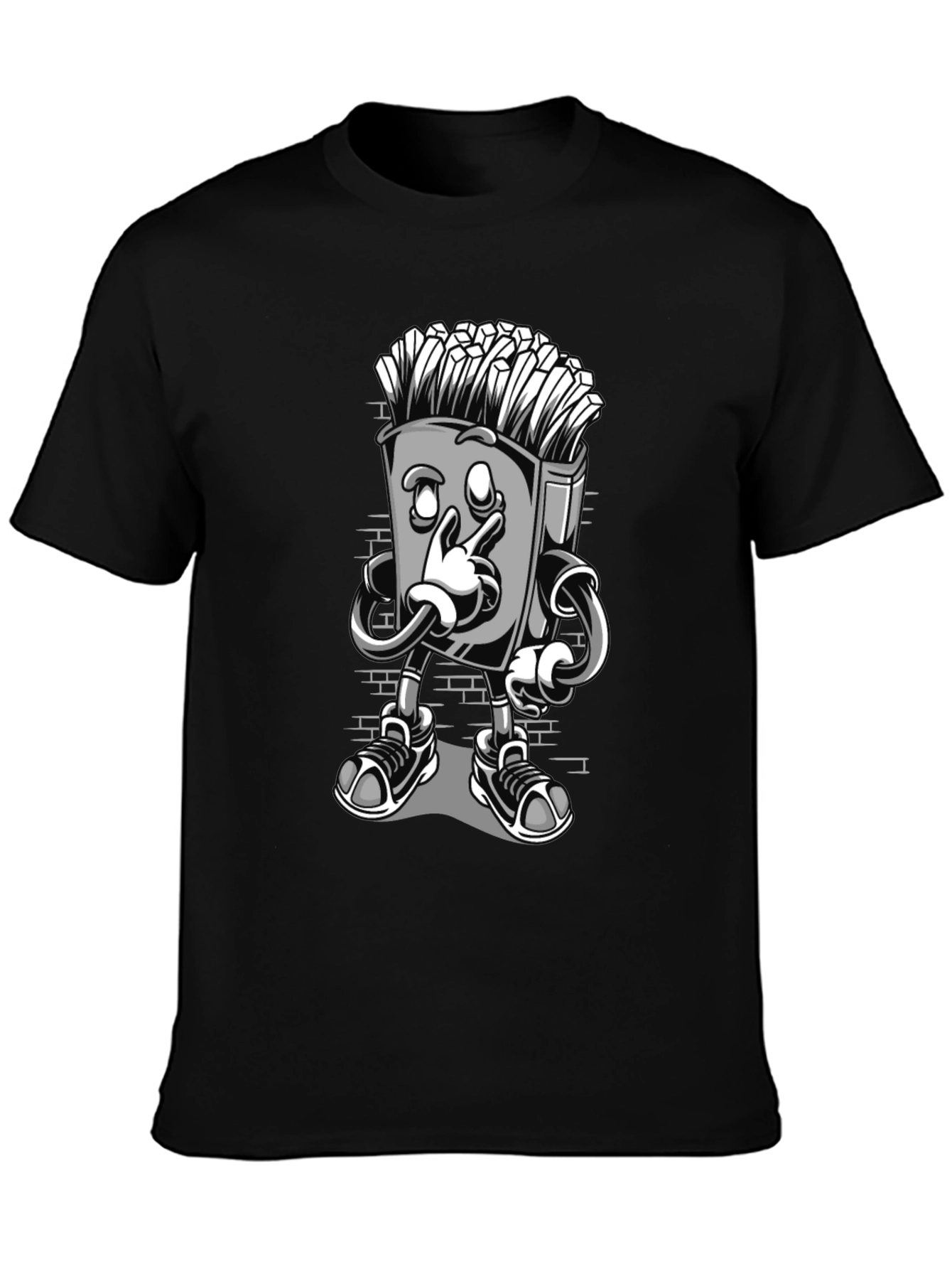 Funny Cartoon Fries Character Graphic T-Shirt